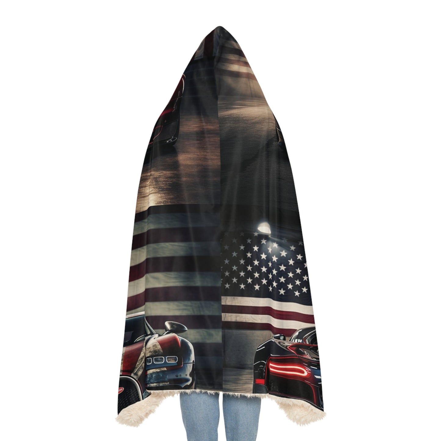 Snuggle Hooded Blanket American Flag Background Bugatti 5