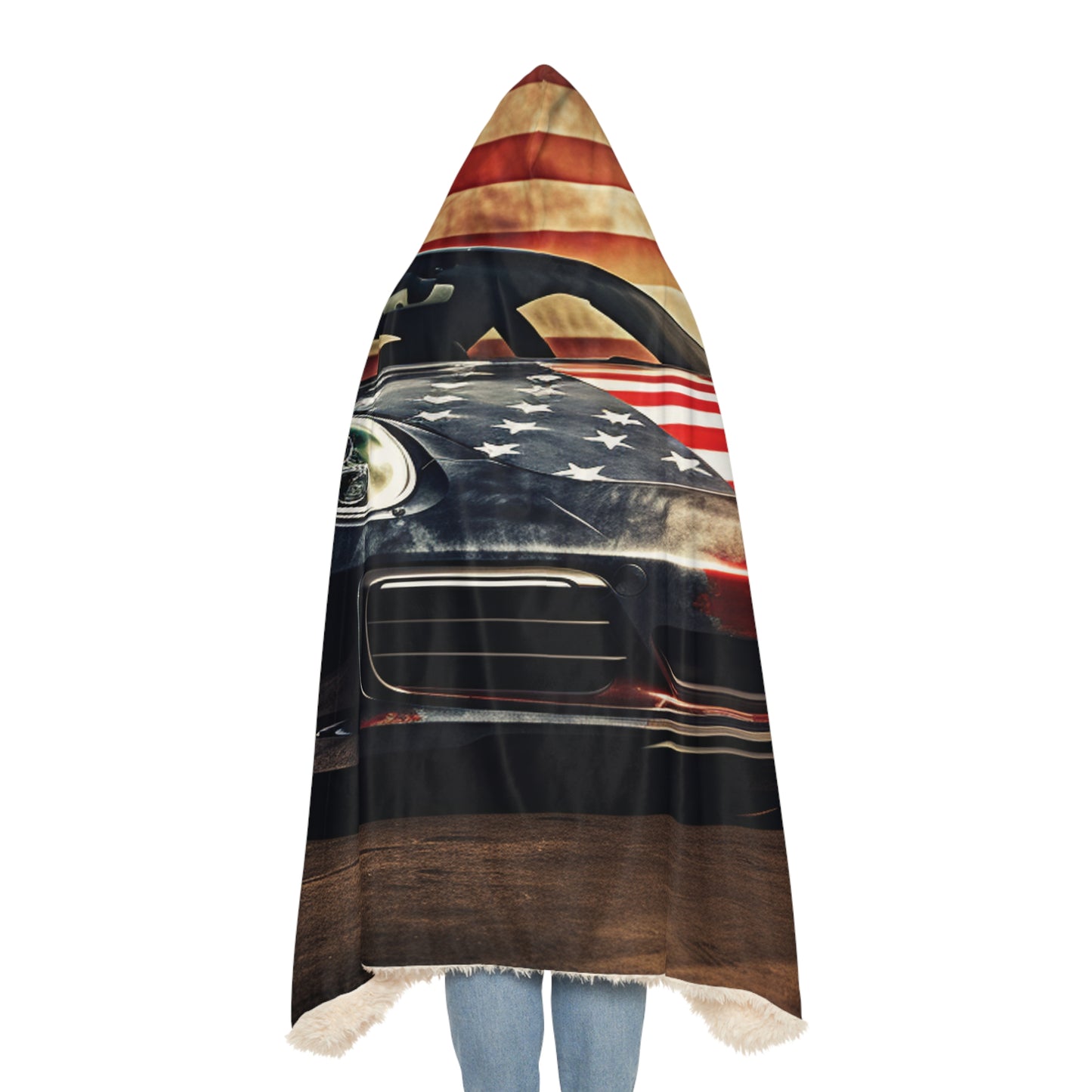 Snuggle Hooded Blanket Abstract American Flag Background Porsche 1