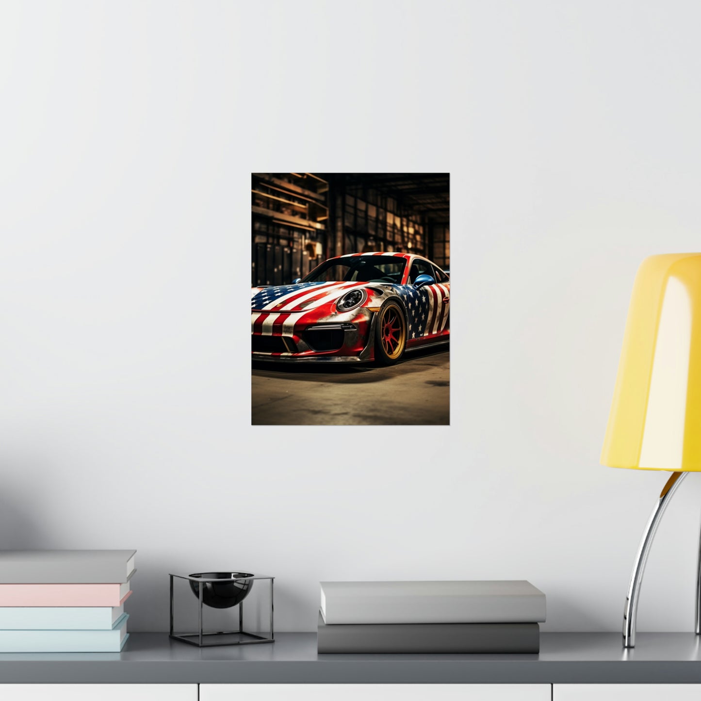 Premium Matte Vertical Posters American Flag Porsche 4