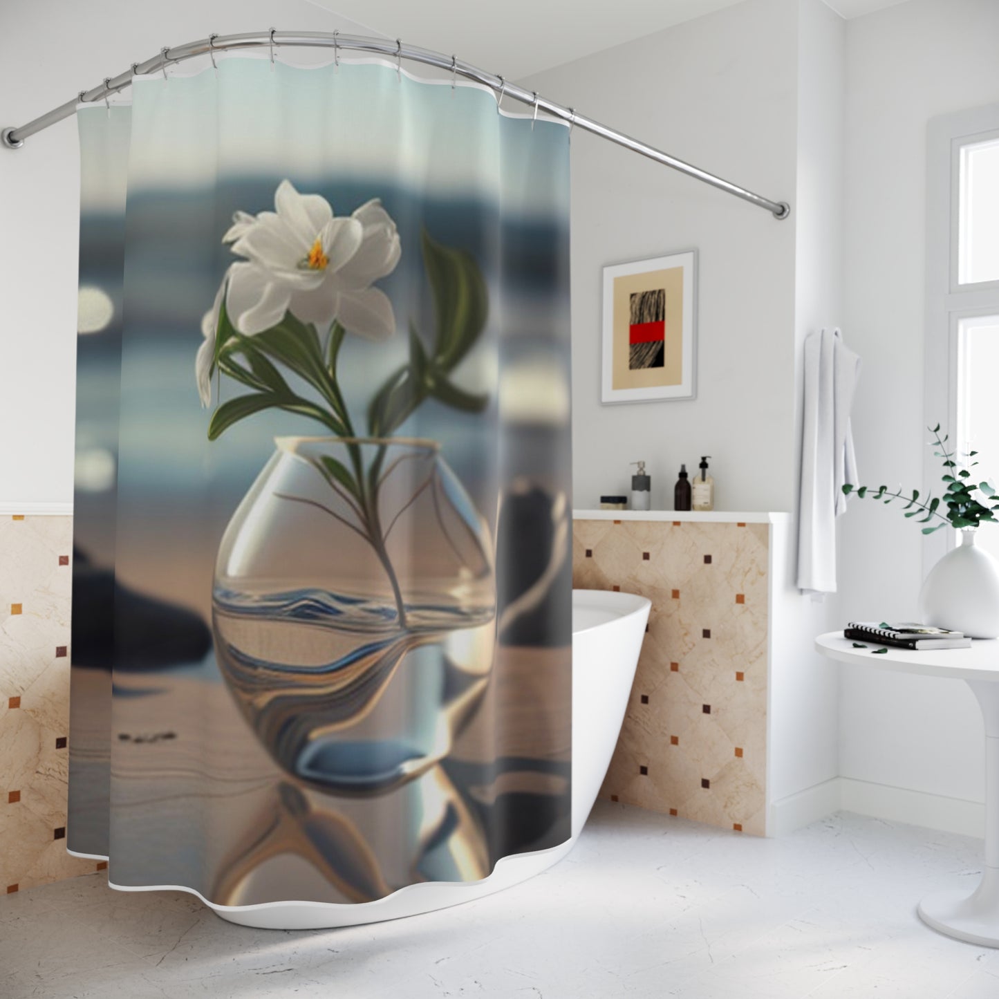 Polyester Shower Curtain Jasmine glass vase 3