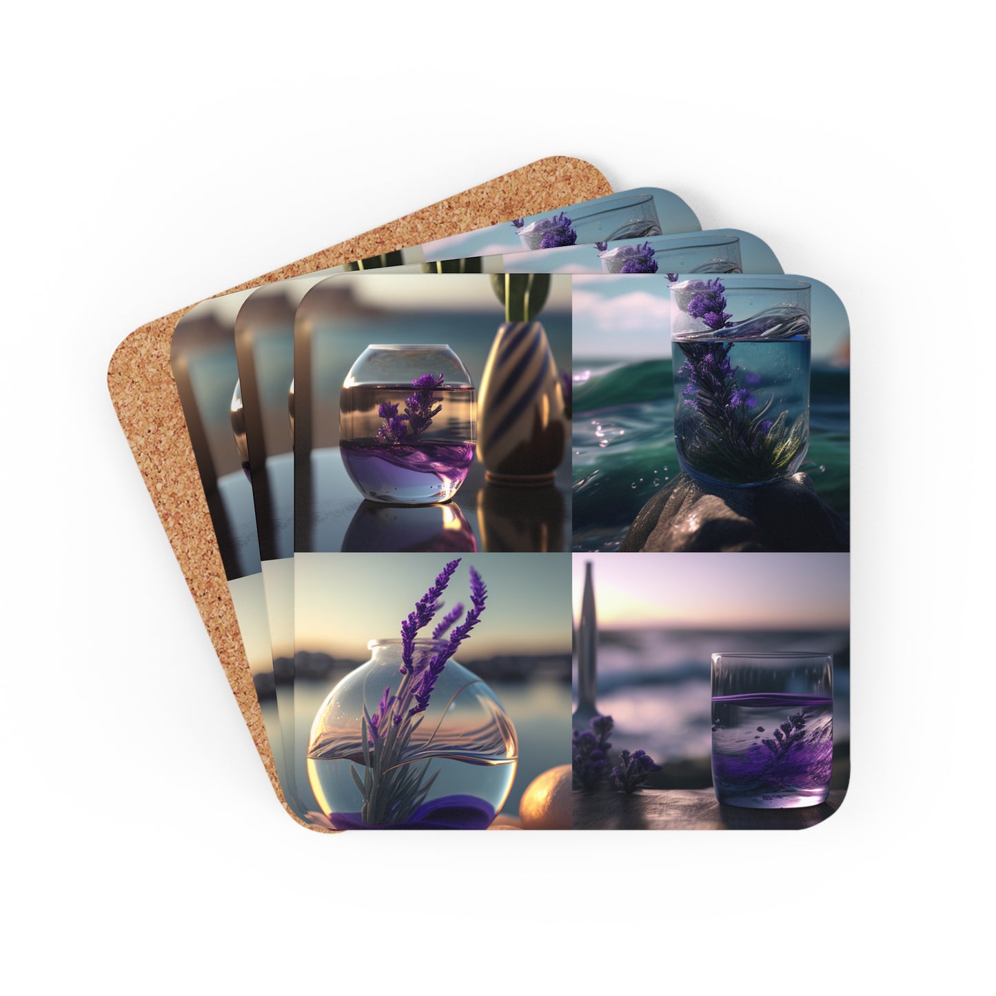 Corkwood Coaster Set Lavender in a vase 5