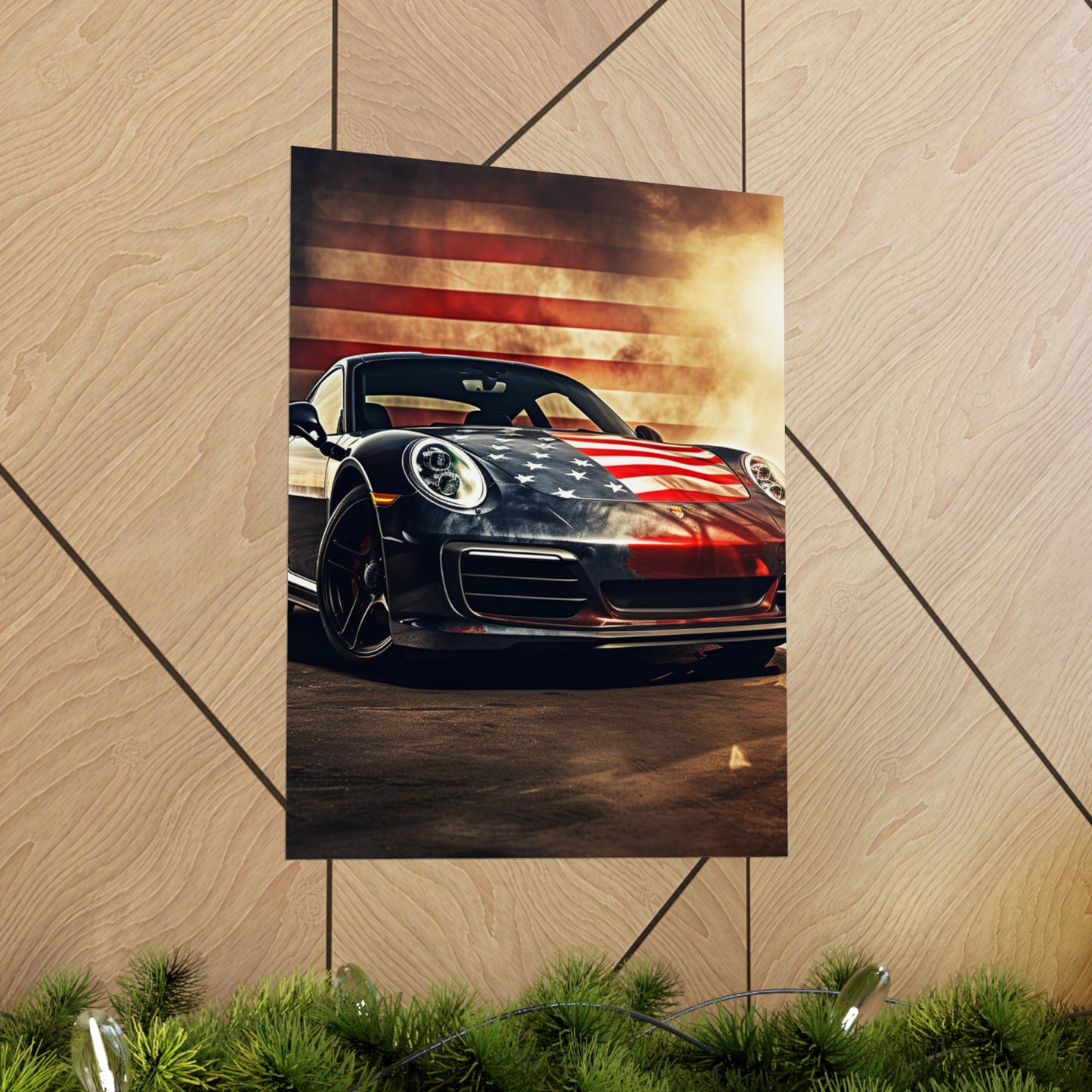 Premium Matte Vertical Posters Abstract American Flag Background Porsche 1