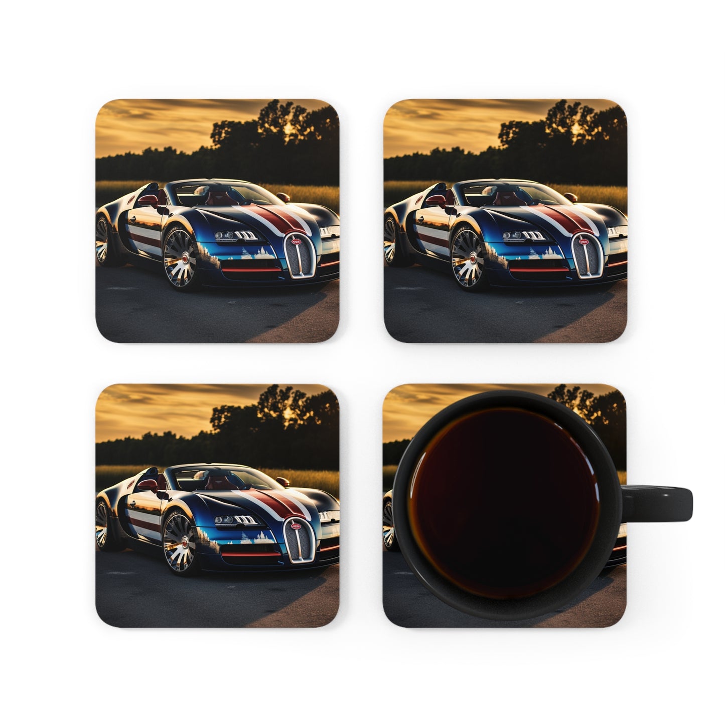 Corkwood Coaster Set Bugatti Flag American 3