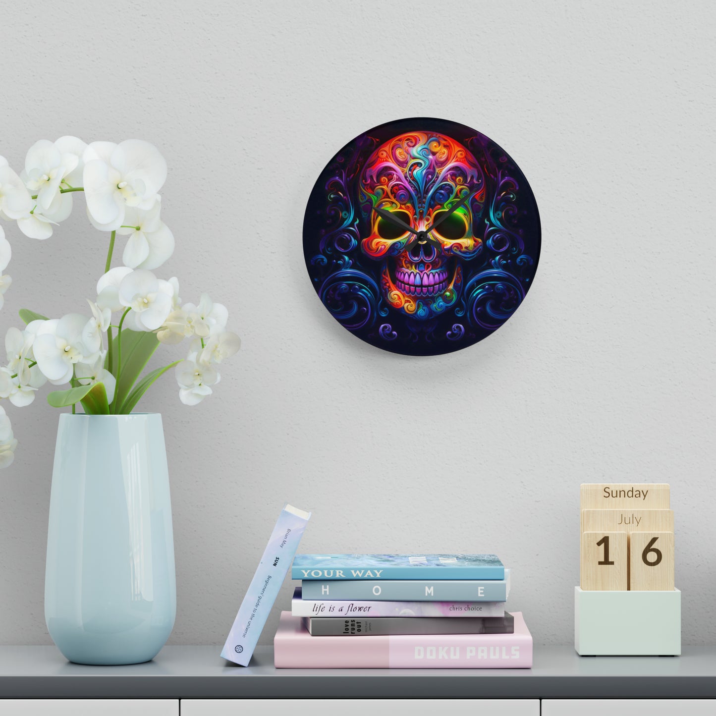 Acrylic Wall Clock Macro Skull Color 2