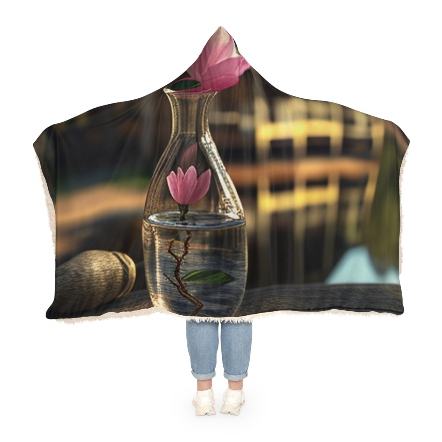 Snuggle Hooded Blanket Magnolia in a Glass vase 4