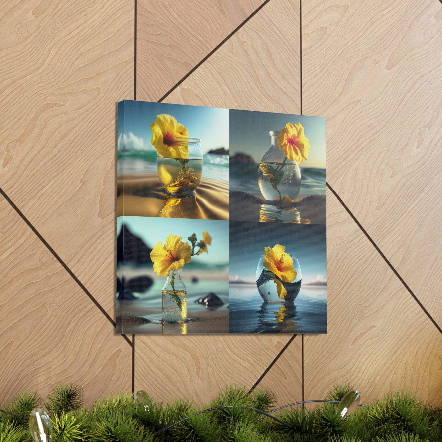 Canvas Gallery Wraps Yellow Hibiscus glass 5