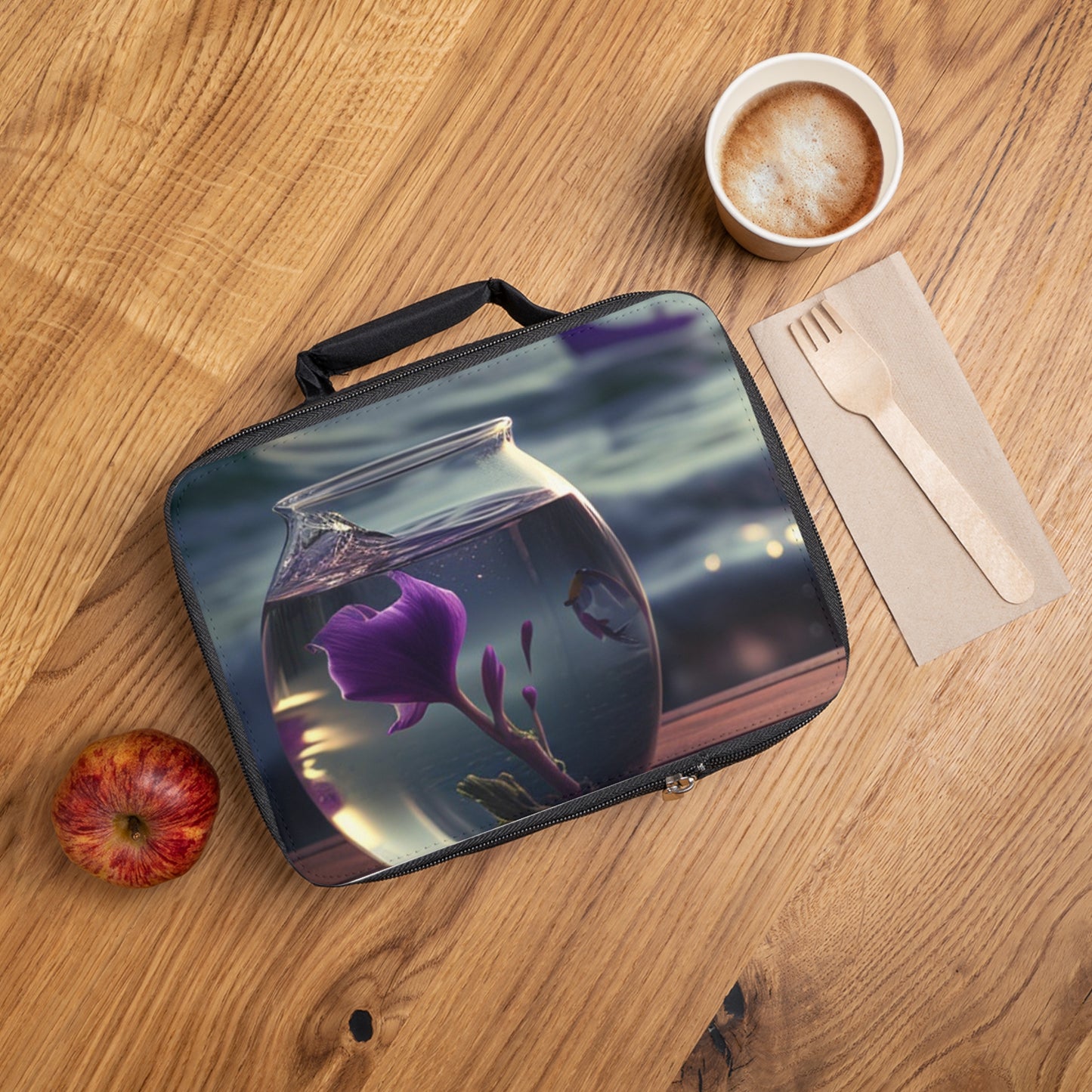 Lunch Bag Purple Sweet pea in a vase 1