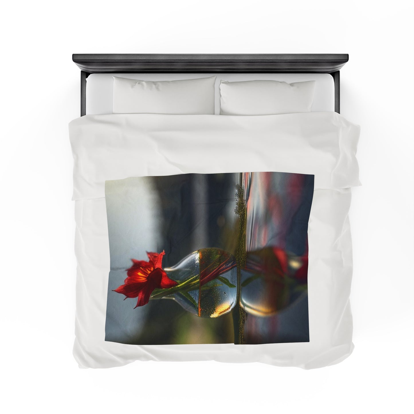 Velveteen Plush Blanket Red Lily in a Glass vase 3