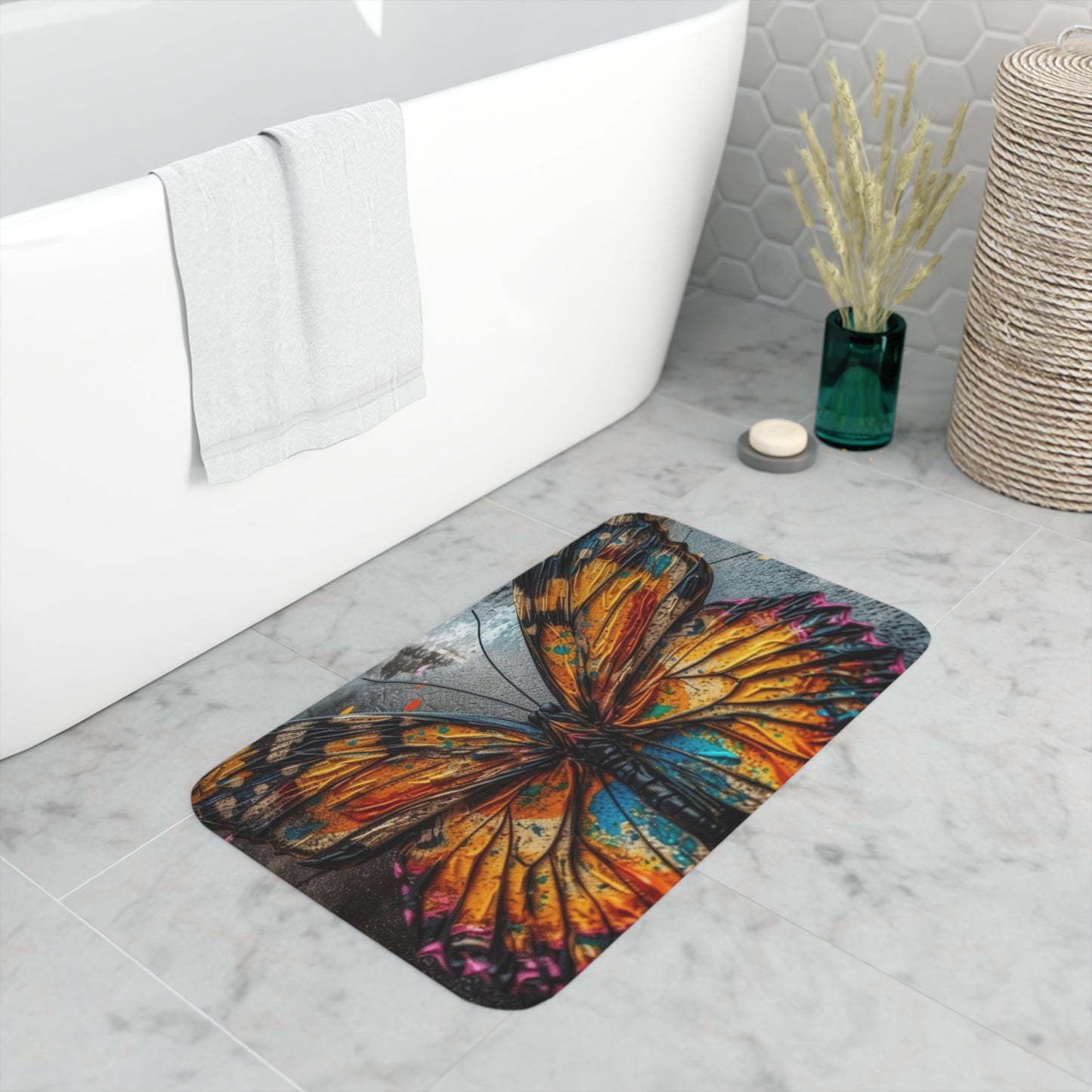 Memory Foam Bath Mat Liquid Street Butterfly 1