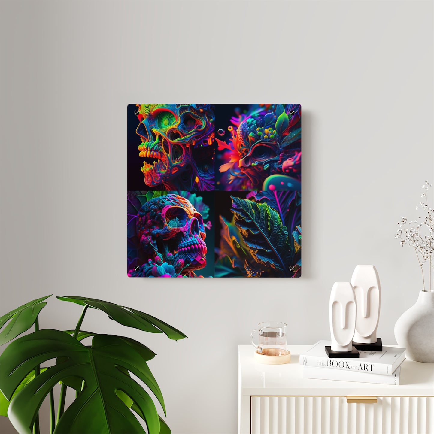 Acrylic Wall Art Panels Florescent Skull Death 5