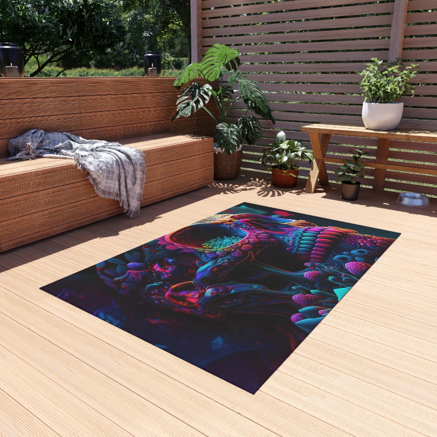 Outdoor Rug  Florescent Skull Death 3