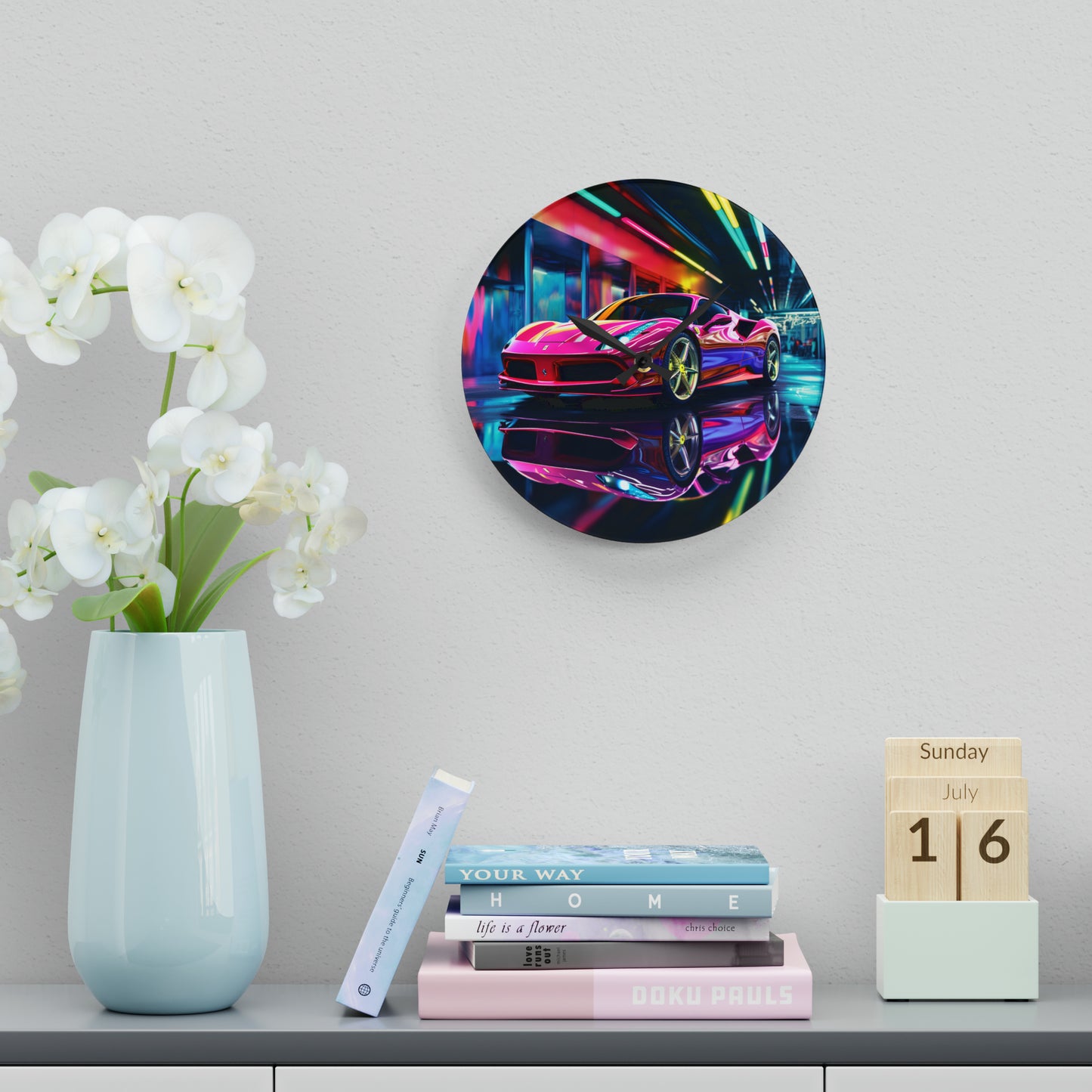 Acrylic Wall Clock Pink Macro Ferrari 4