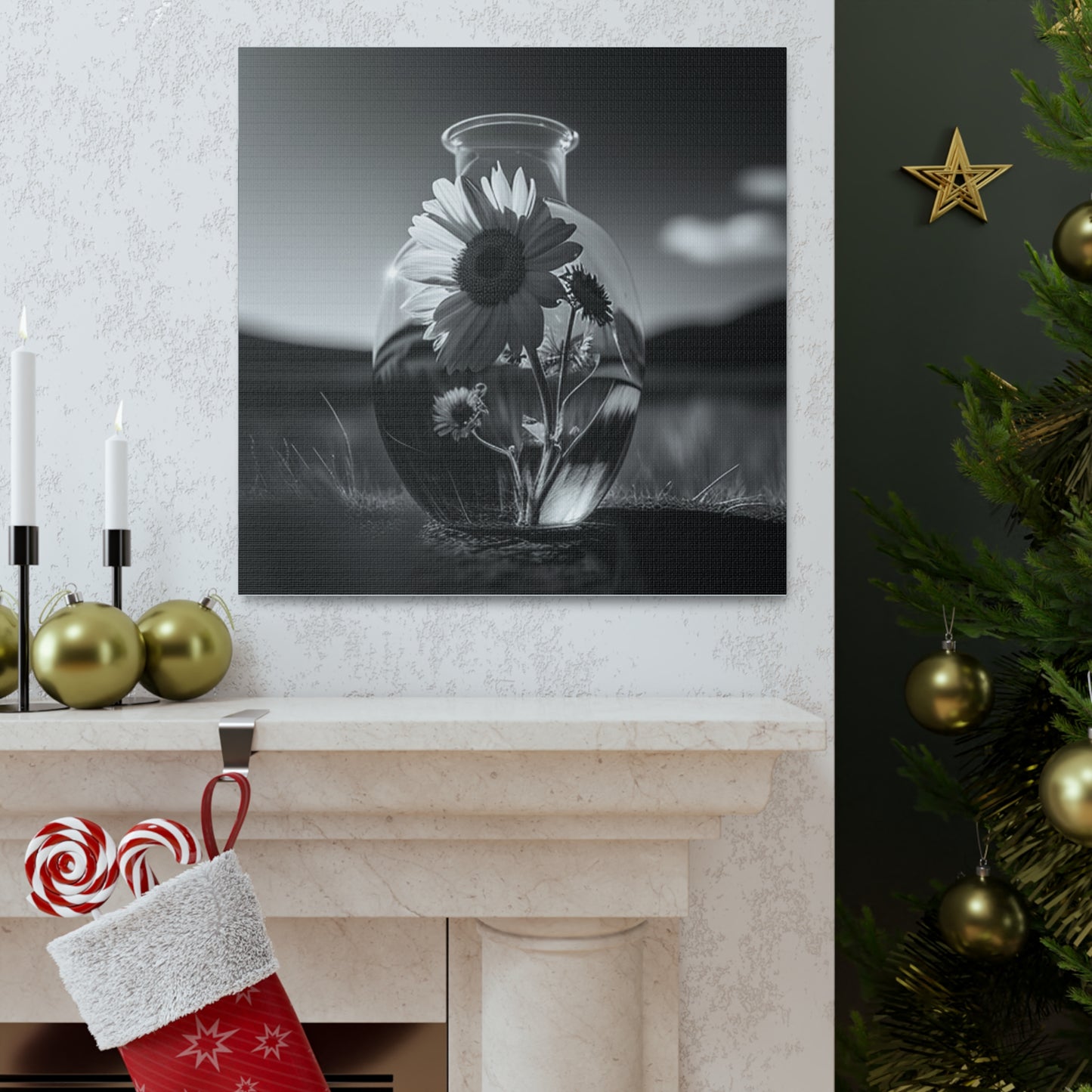 Canvas Gallery Wraps Yellw Sunflower in a vase 4