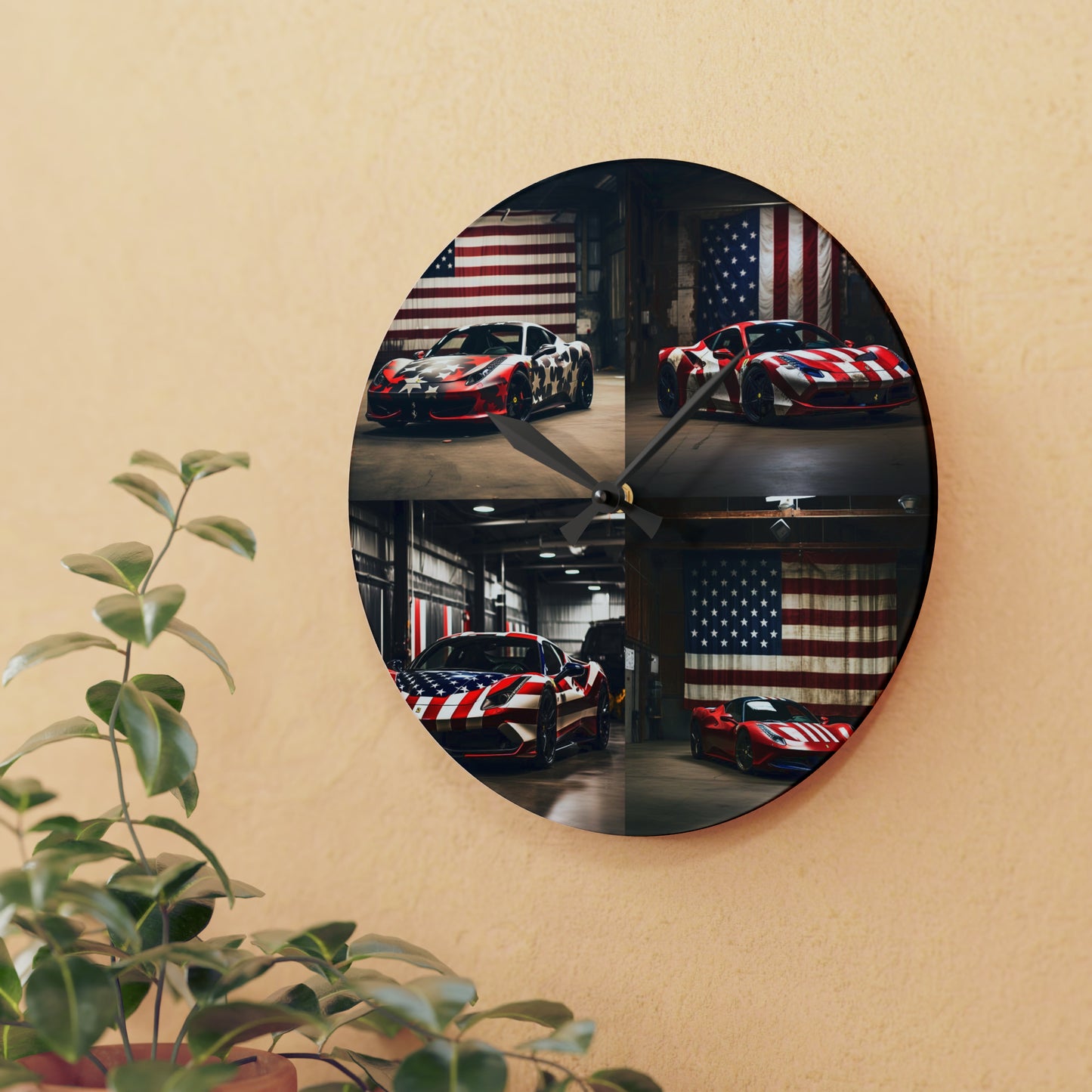 Acrylic Wall Clock American Flag Farrari 5