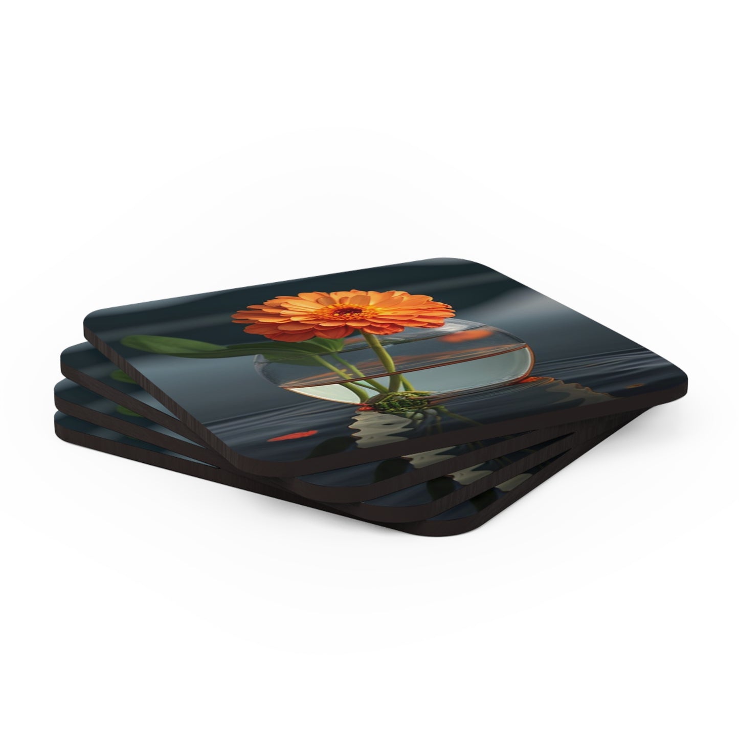 Corkwood Coaster Set Orange Zinnia 2