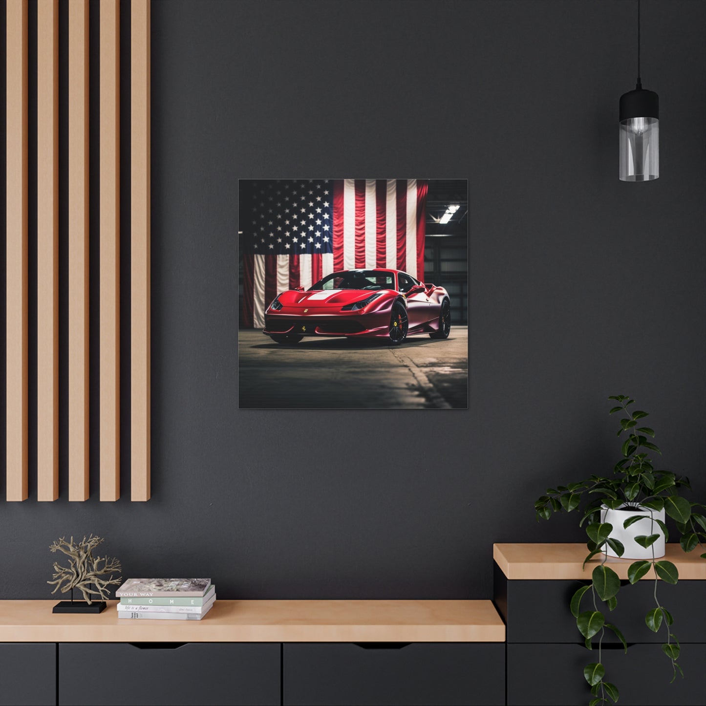 Canvas Gallery Wraps American Flag Background Ferrari 3