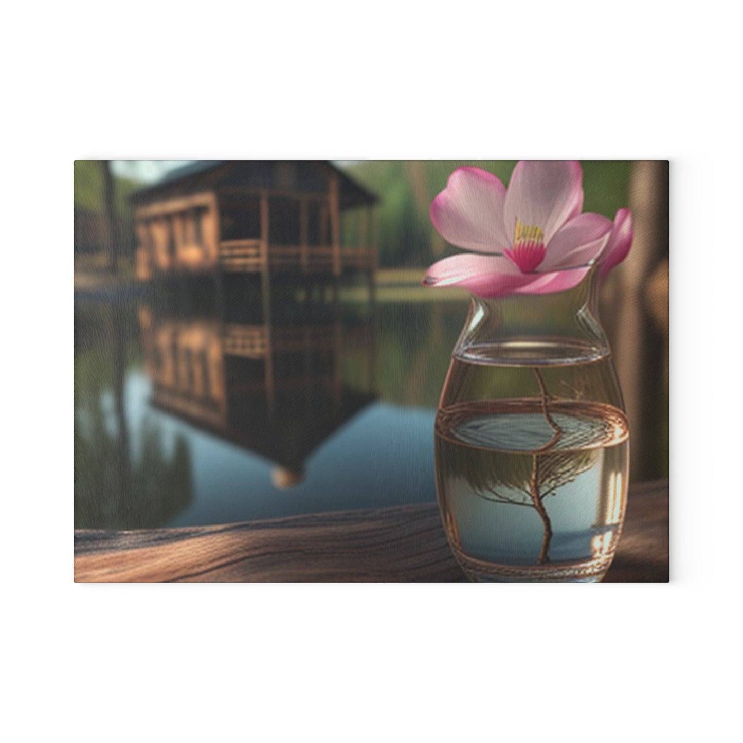 Glass Cutting Board Magnolia in a Glass vase 1