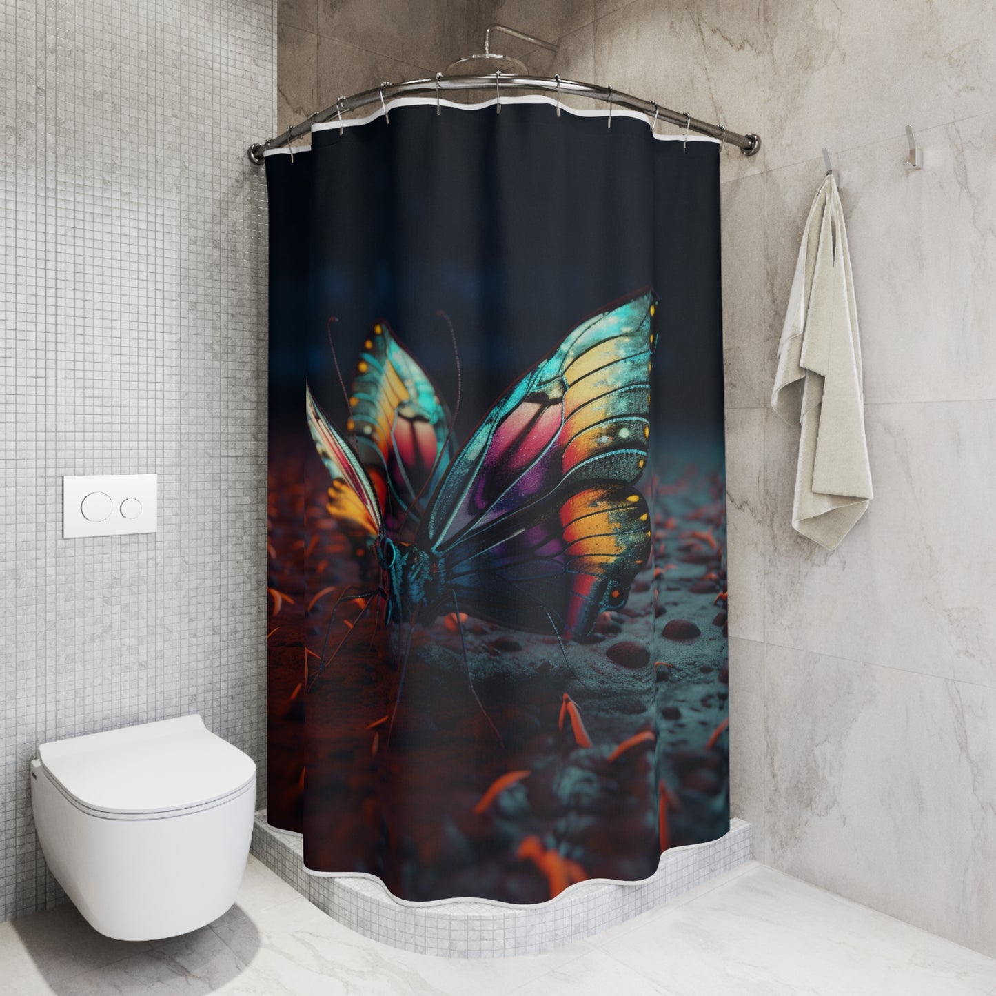 Polyester Shower Curtain Hyper Colorful Butterfly Macro 1