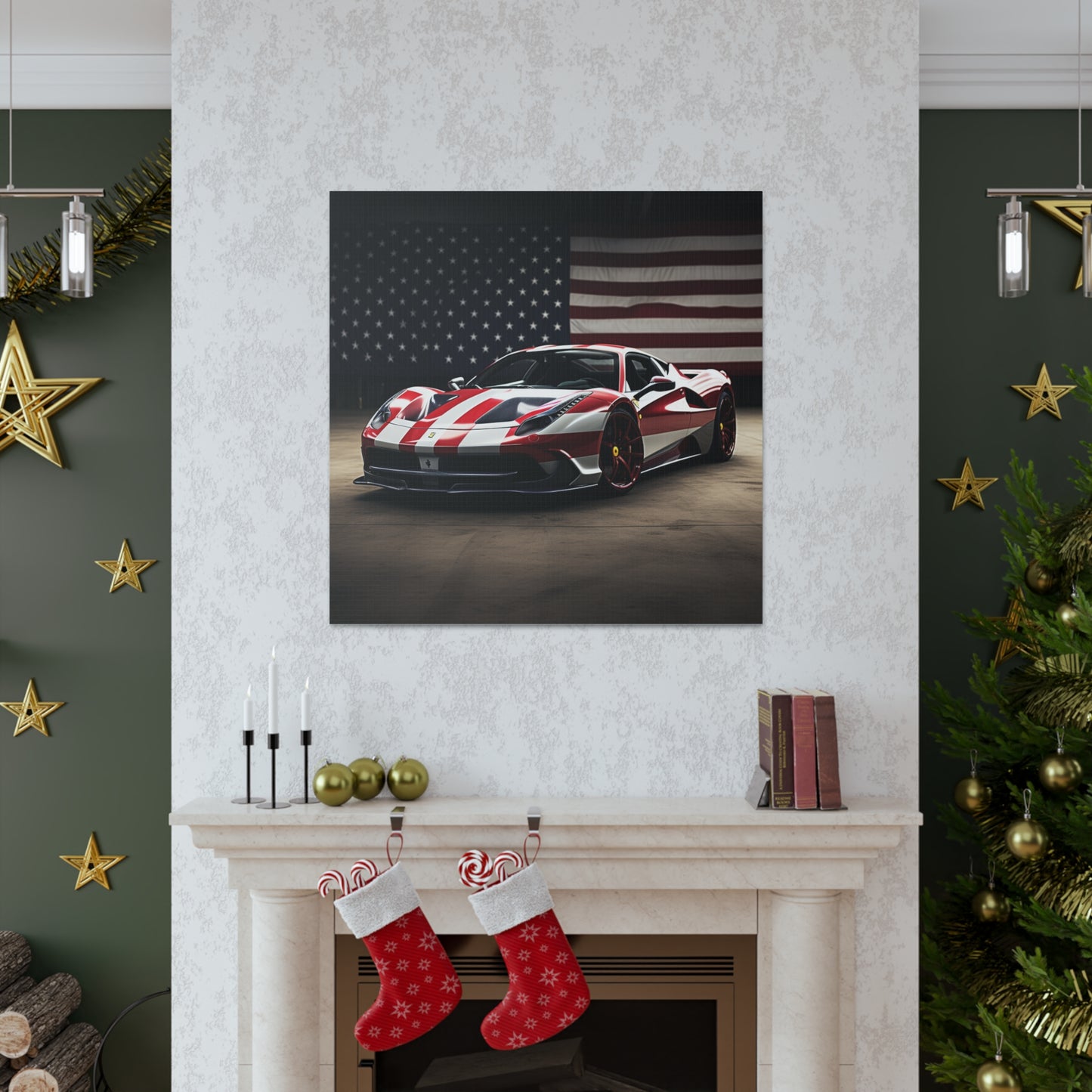 Canvas Gallery Wraps American Flag Background Ferrari 2