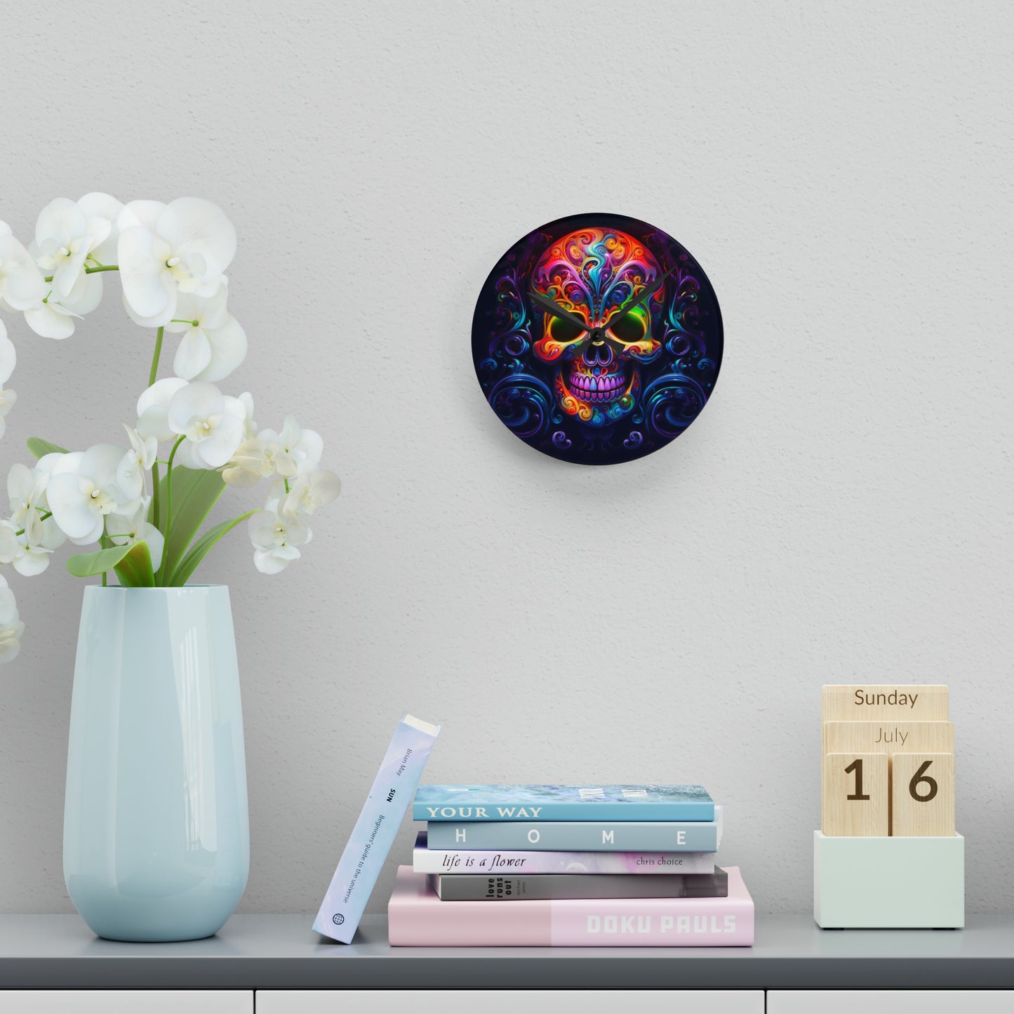 Acrylic Wall Clock Macro Skull Color 2