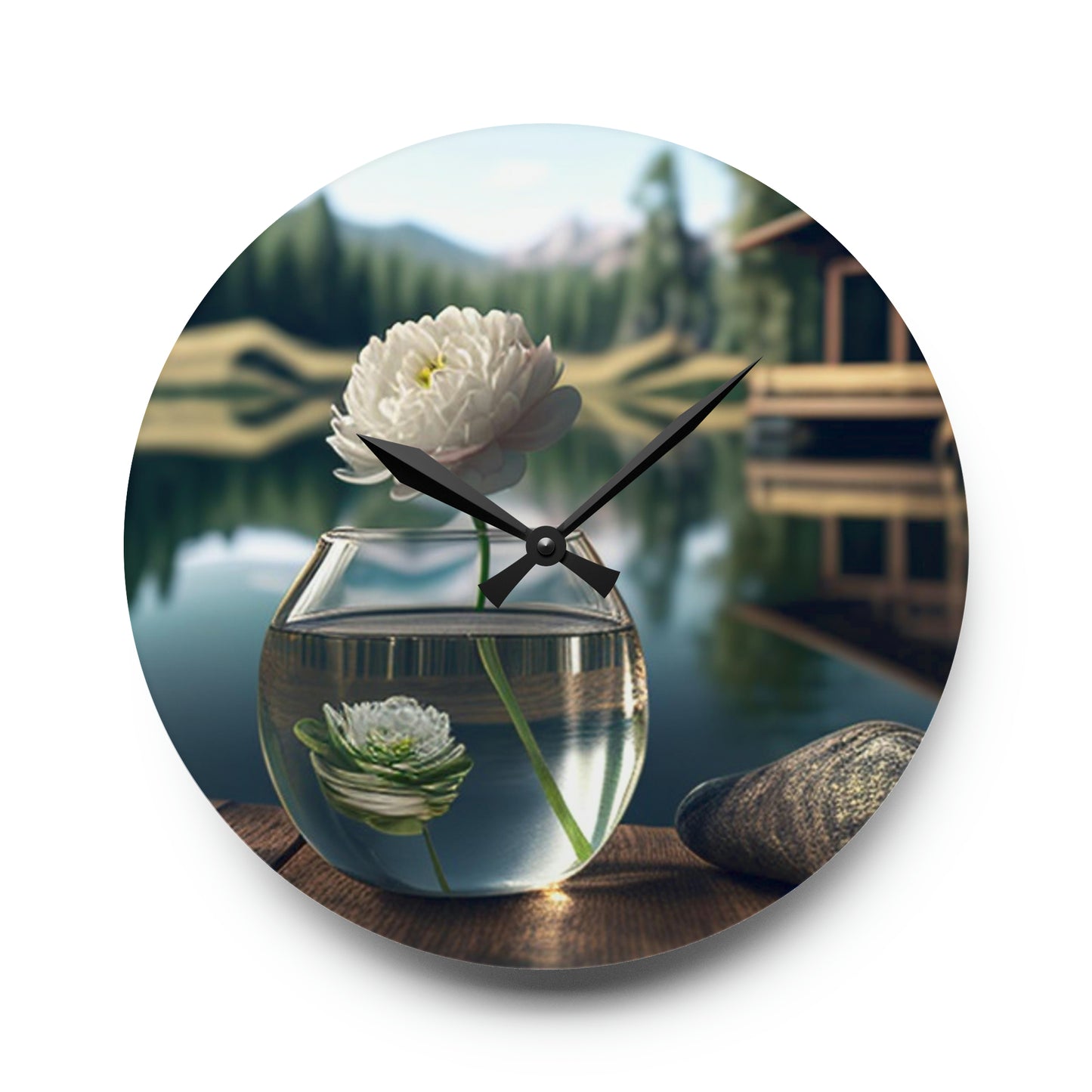 Acrylic Wall Clock White Peony glass vase 2