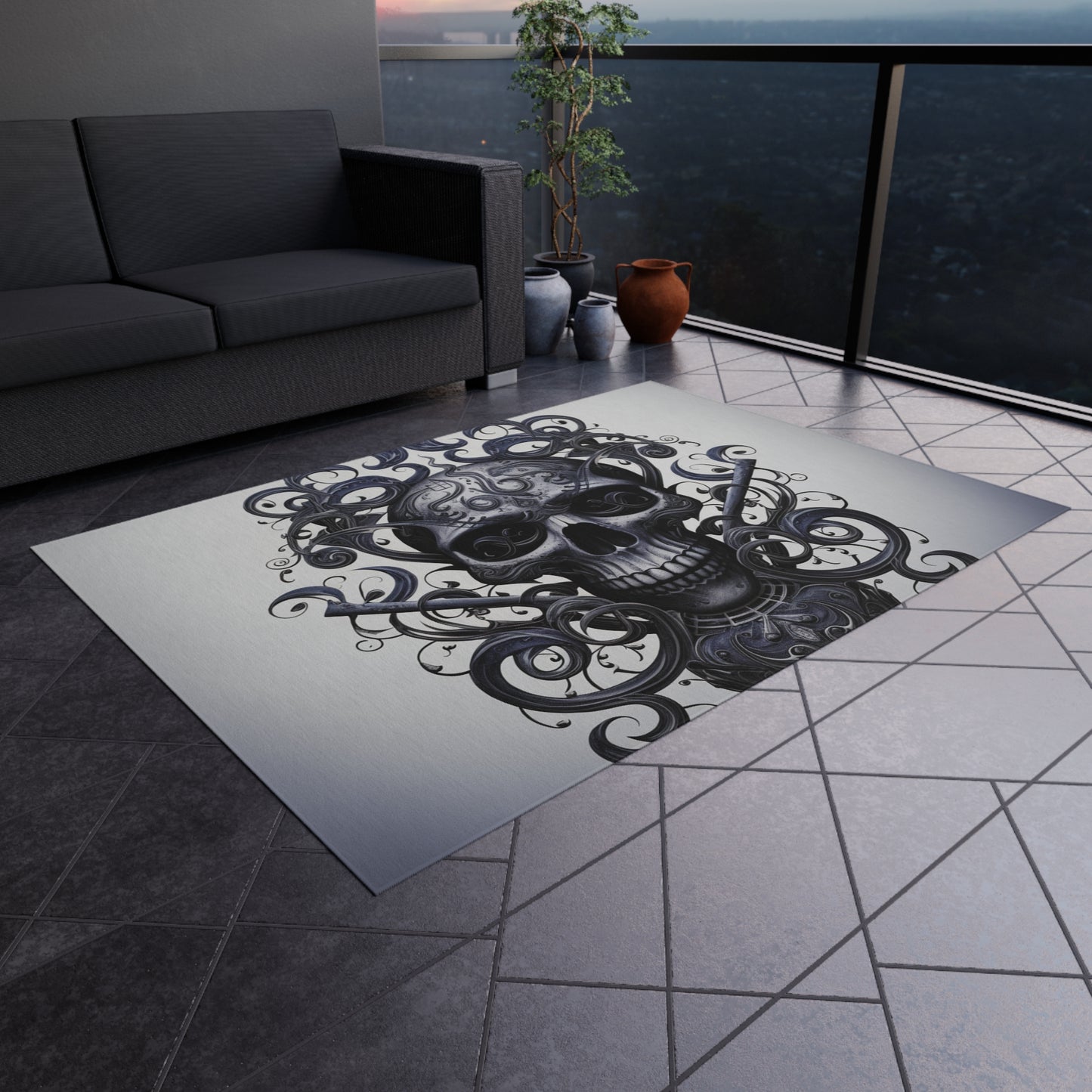 Outdoor Rug  Skull Treble Clef 1