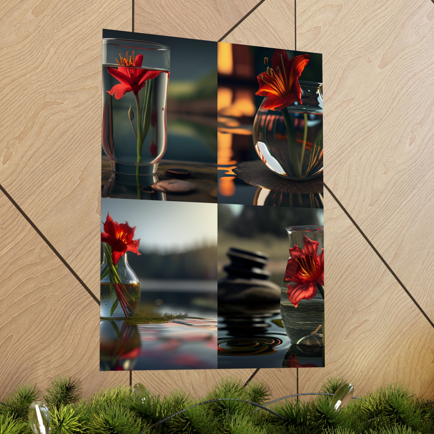 Premium Matte Vertical Posters Red Lily in a Glass vase 5