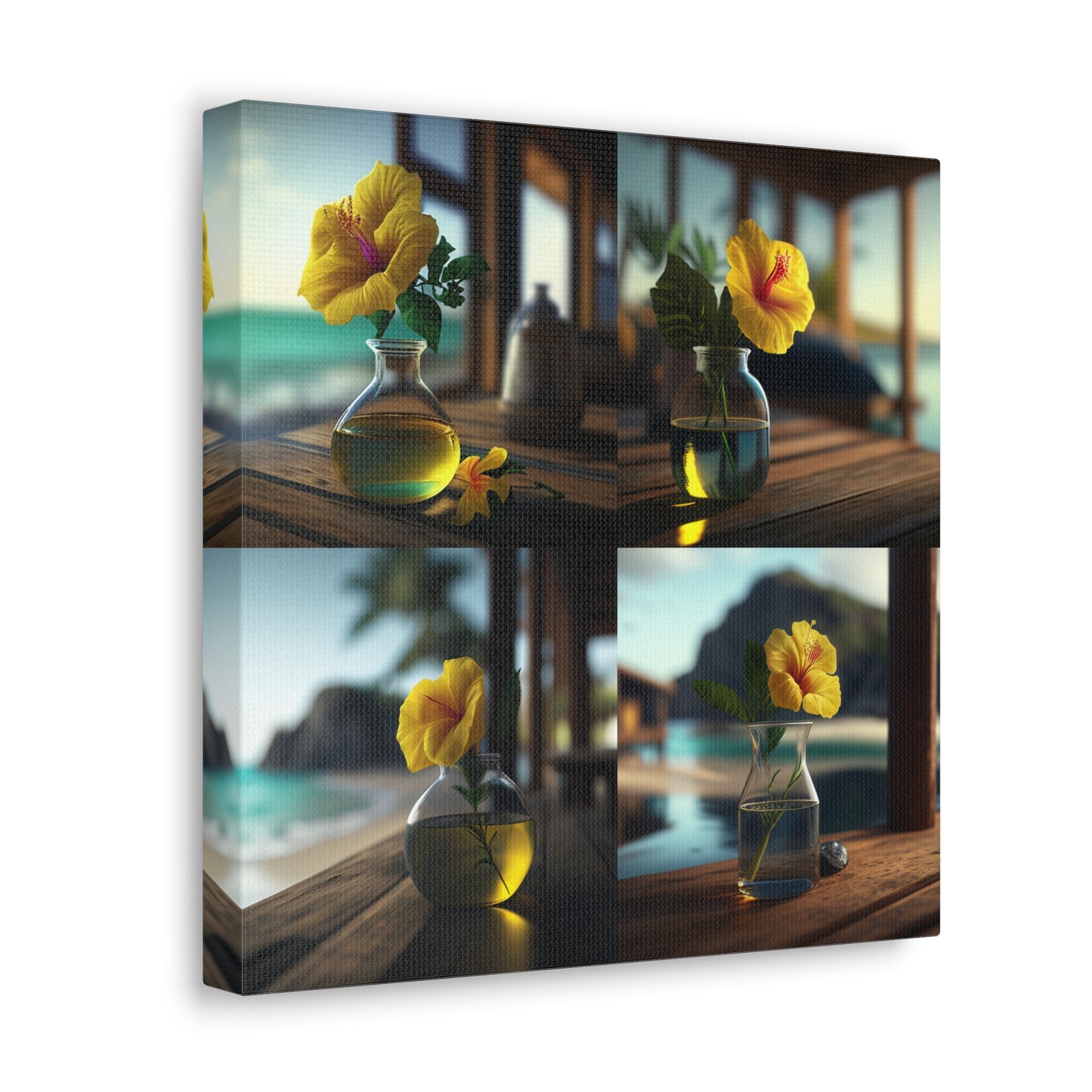 Canvas Gallery Wraps Yellow Hibiscus Wood 5