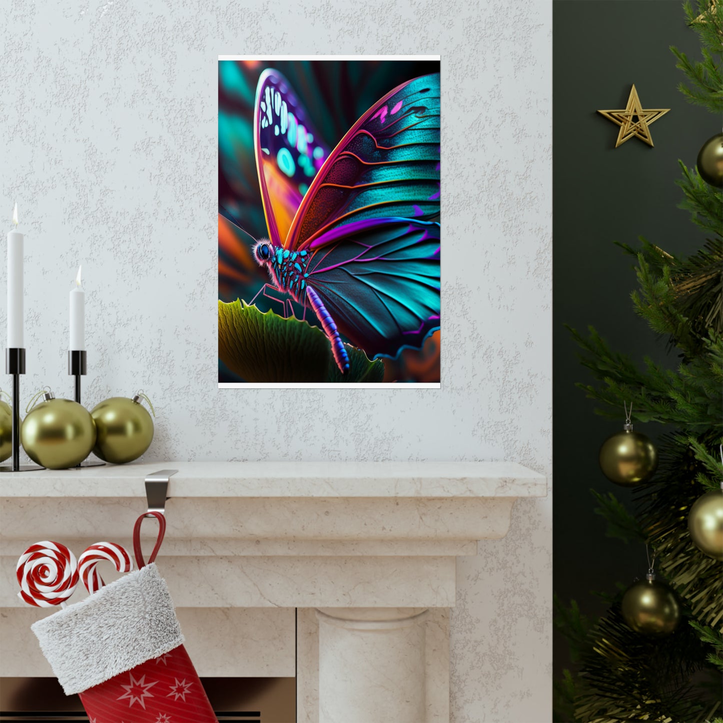 Premium Matte Vertical Posters Neon Butterfly Macro 1