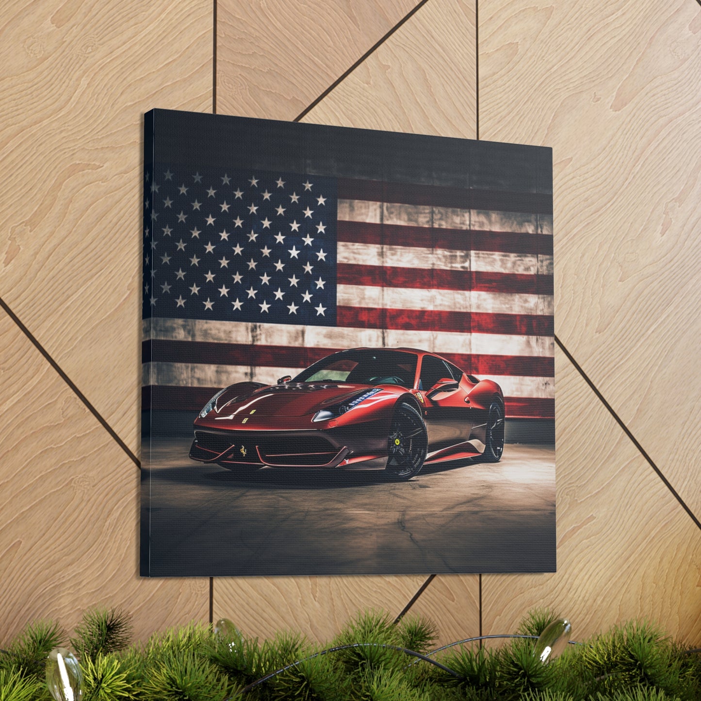 Canvas Gallery Wraps American Flag Background Ferrari 4