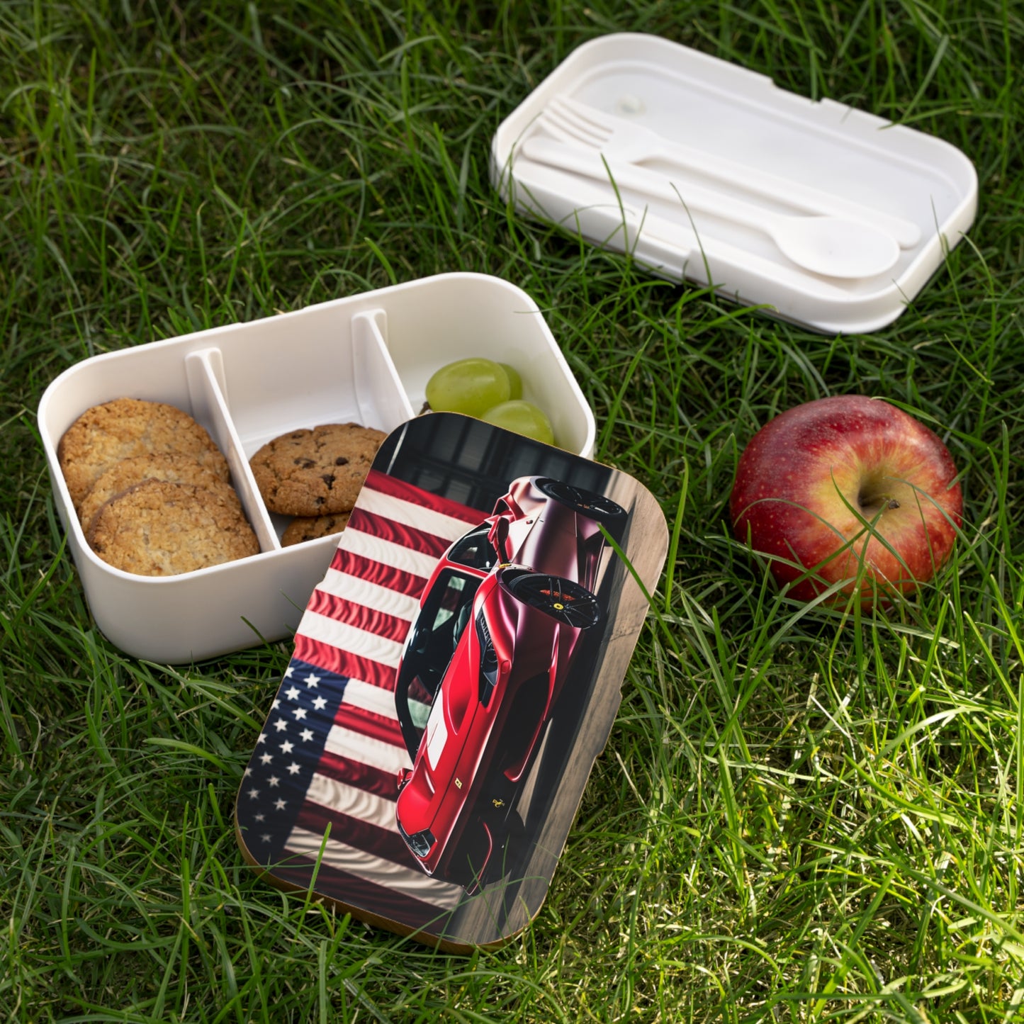 Bento Lunch Box American Flag Background Ferrari 3