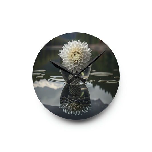 Acrylic Wall Clock White Dahlia 3