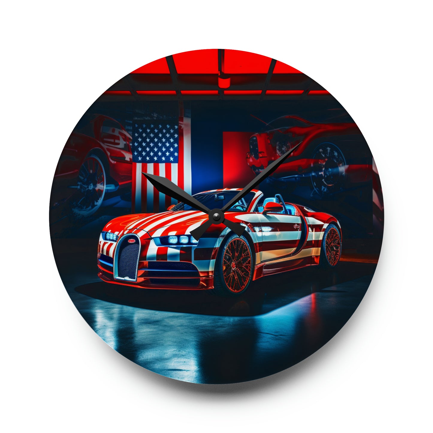 Acrylic Wall Clock Macro Bugatti American Flag 2