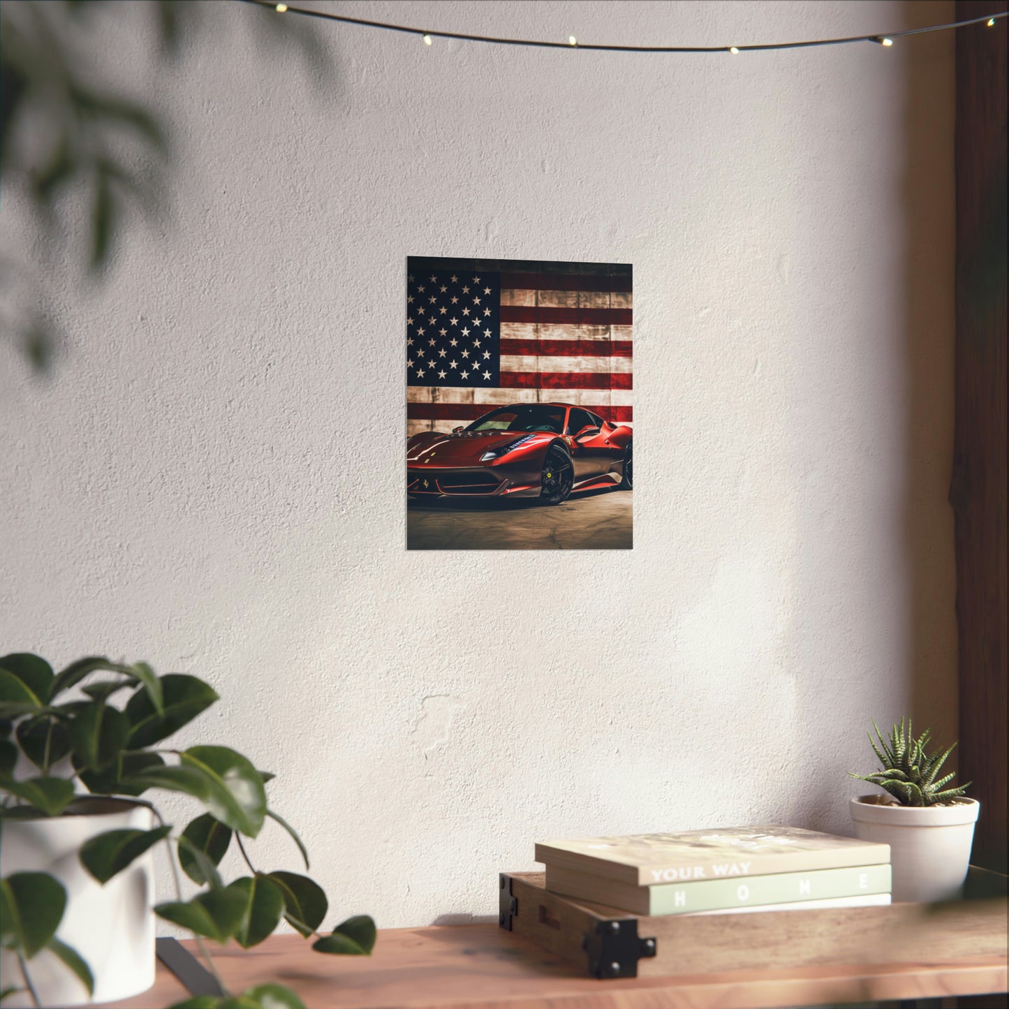 Premium Matte Vertical Posters American Flag Background Ferrari 4