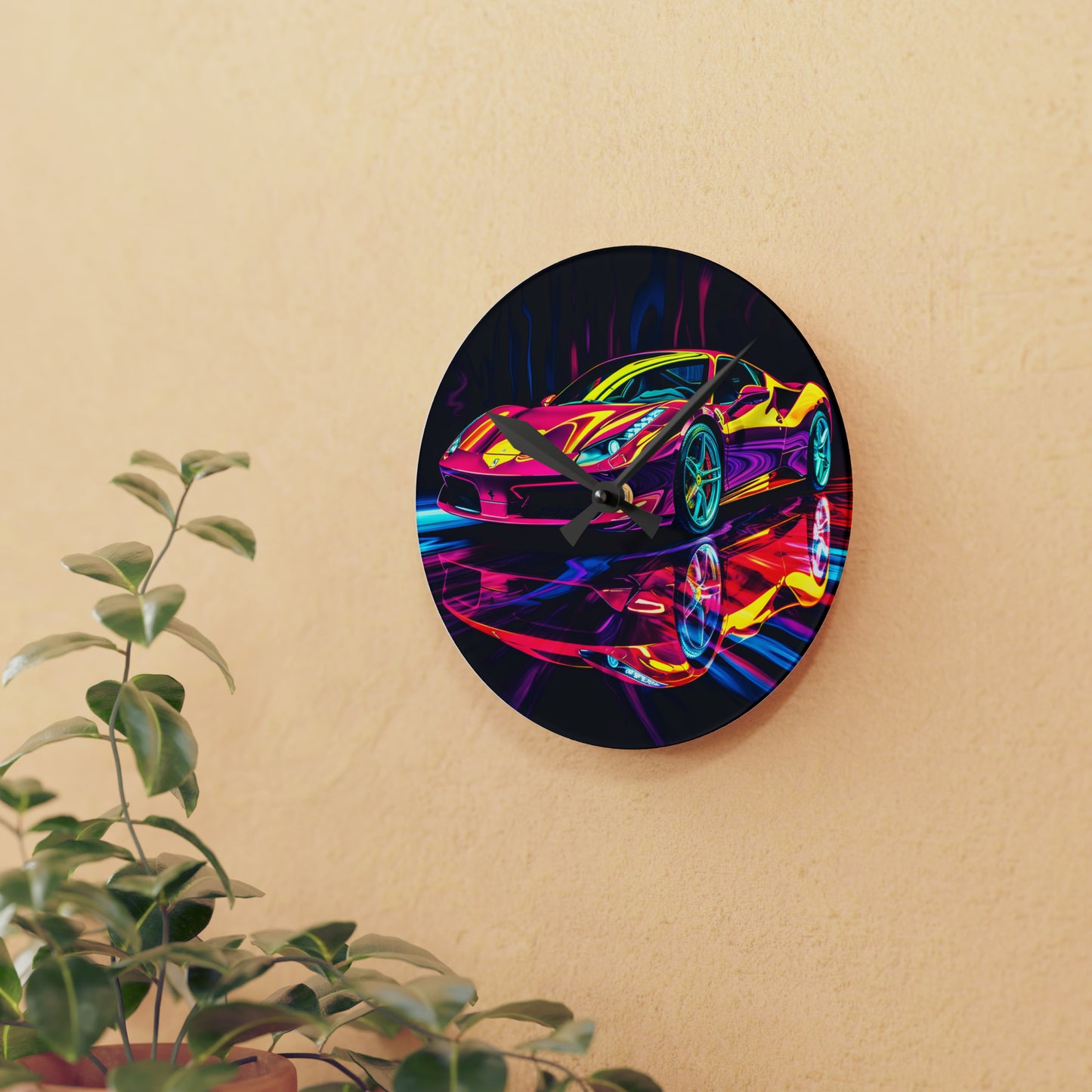 Acrylic Wall Clock Pink Ferrari Macro 2