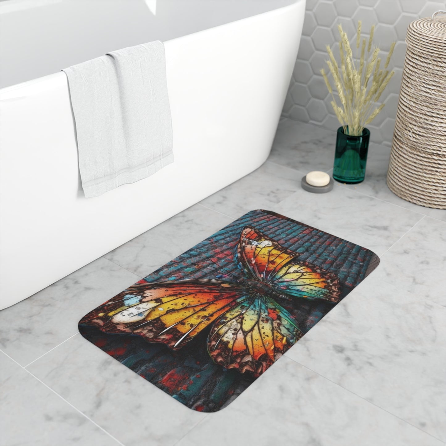 Memory Foam Bath Mat Liquid Street Butterfly 2