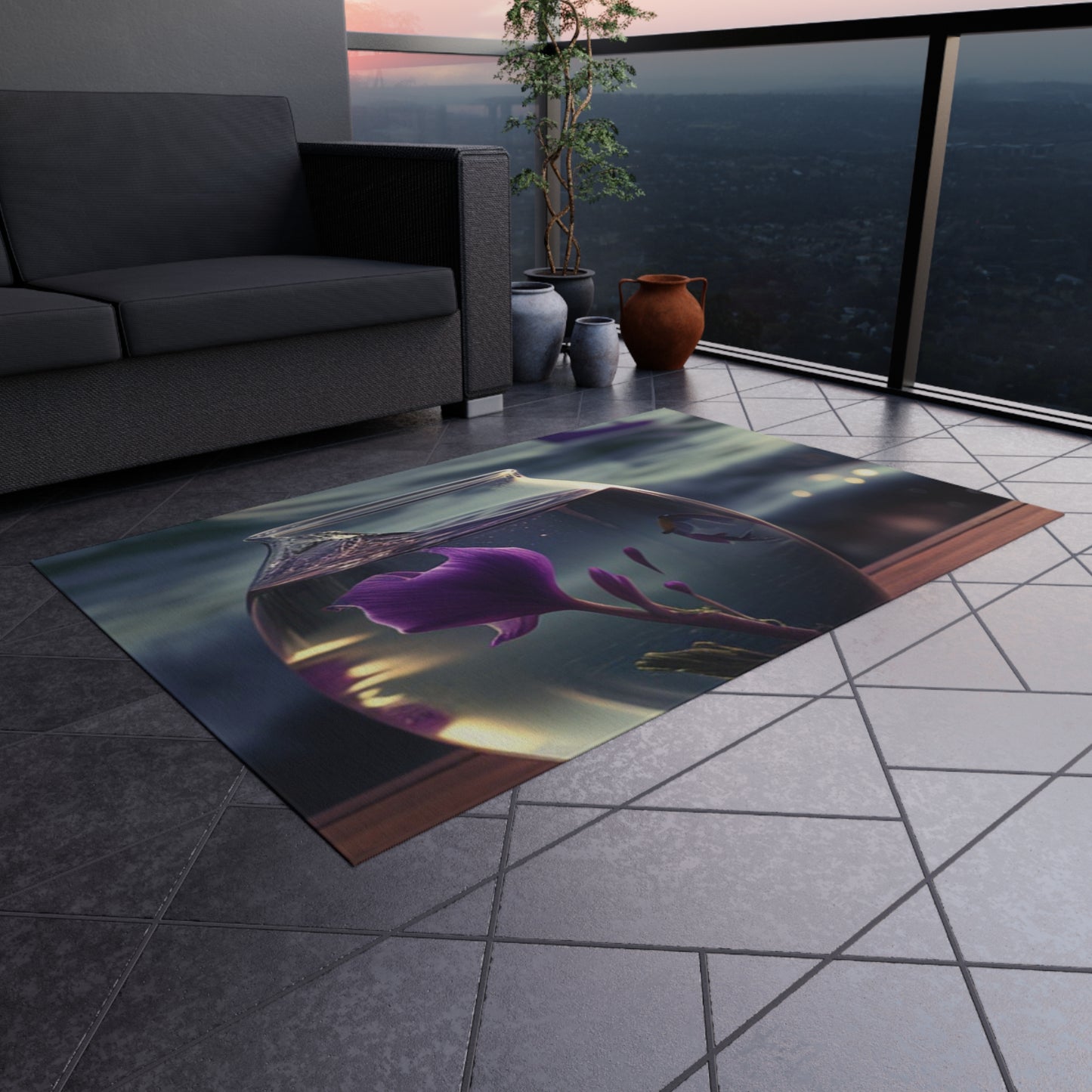 Outdoor Rug  Purple Sweet pea in a vase 1