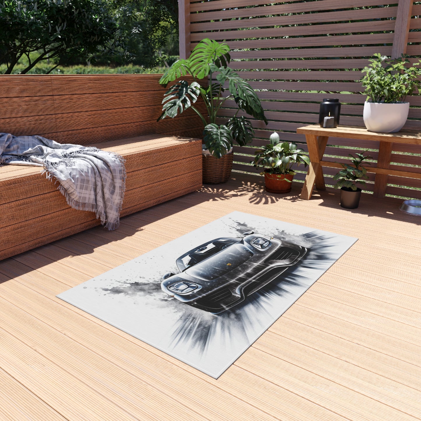 Outdoor Rug  918 Spyder white background driving fast with water splashing 3