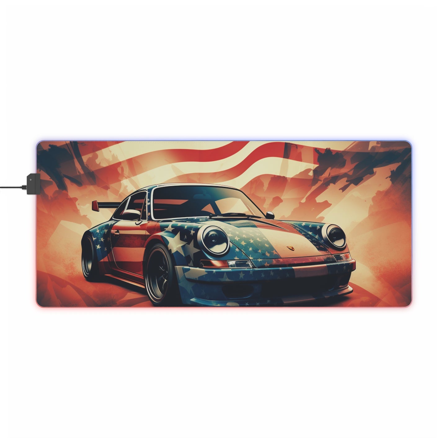 LED Gaming Mouse Pad Abstract American Flag Background Porsche 4