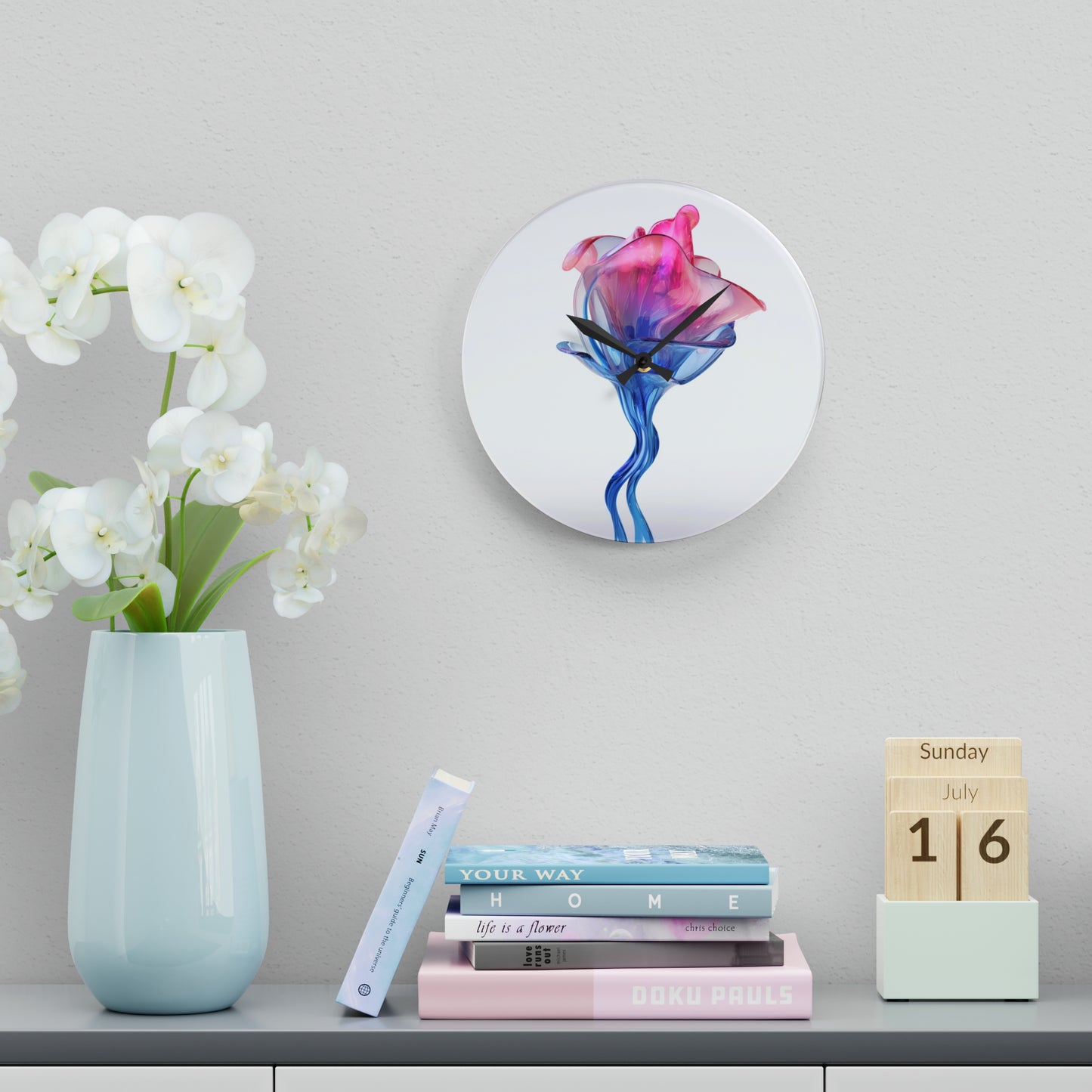 Acrylic Wall Clock Pink & Blue Tulip Rose 4