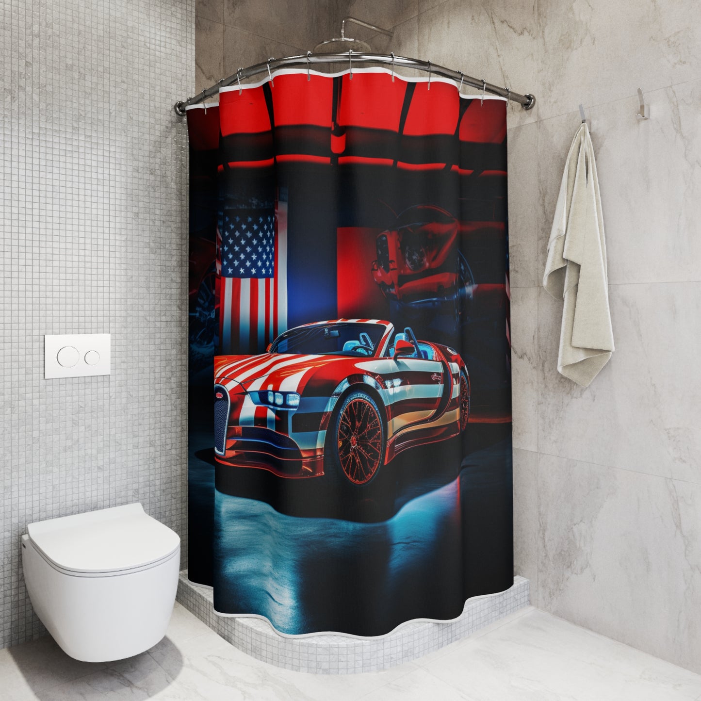 Polyester Shower Curtain Macro Bugatti American Flag 2