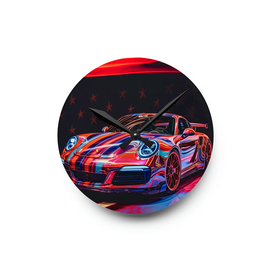 Acrylic Wall Clock American Flag Colored Porsche 2