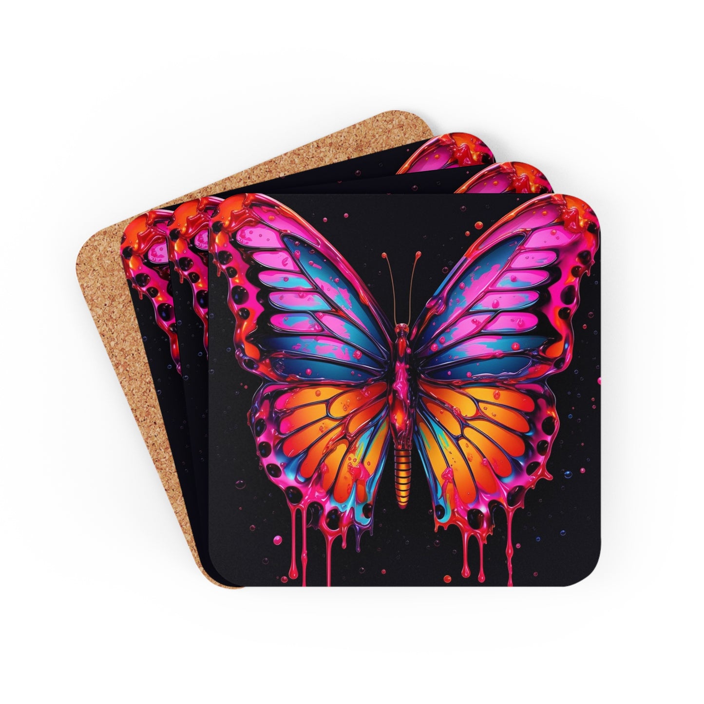Corkwood Coaster Set Pink Butterfly Flair 1
