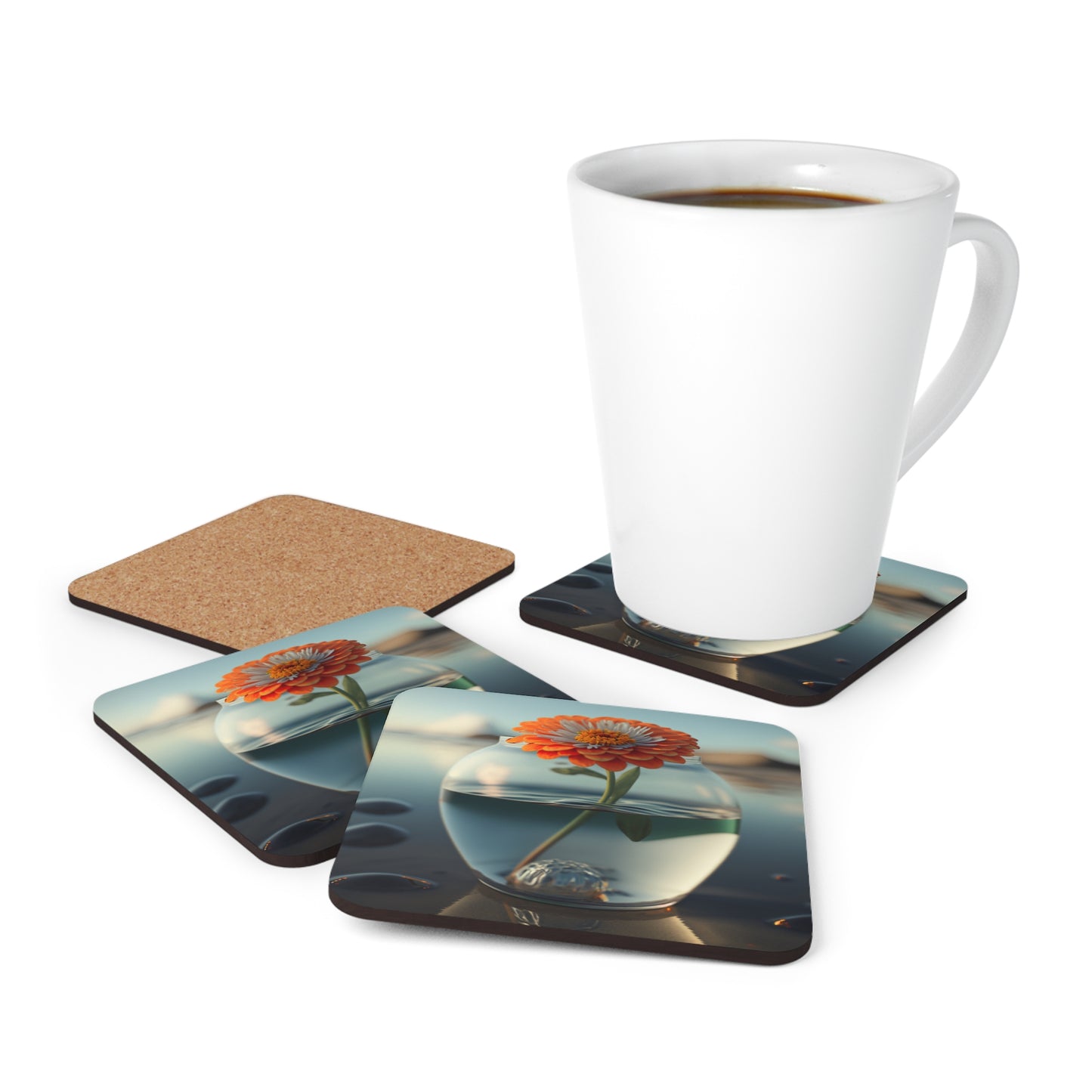 Corkwood Coaster Set Orange Zinnia 3