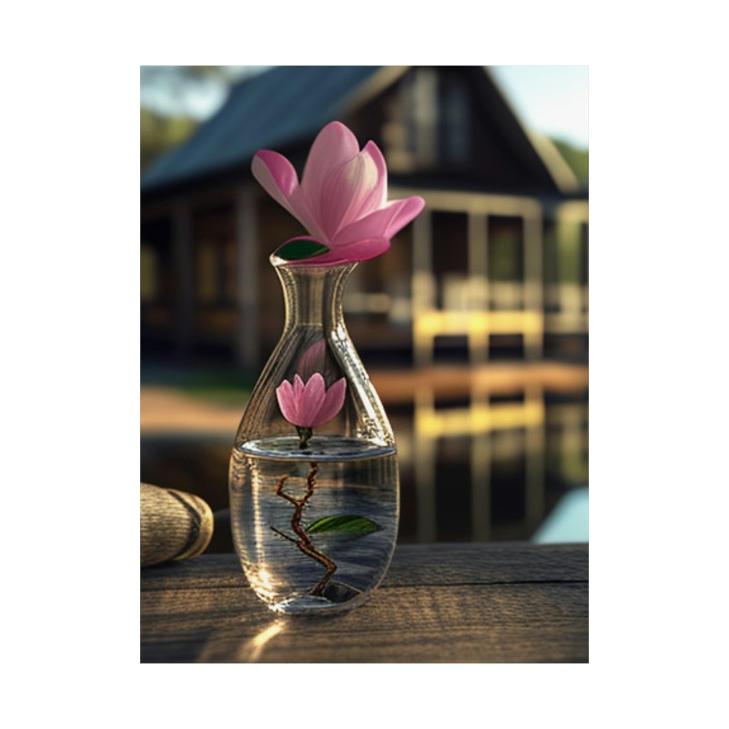 Premium Matte Vertical Posters Magnolia in a Glass vase 4