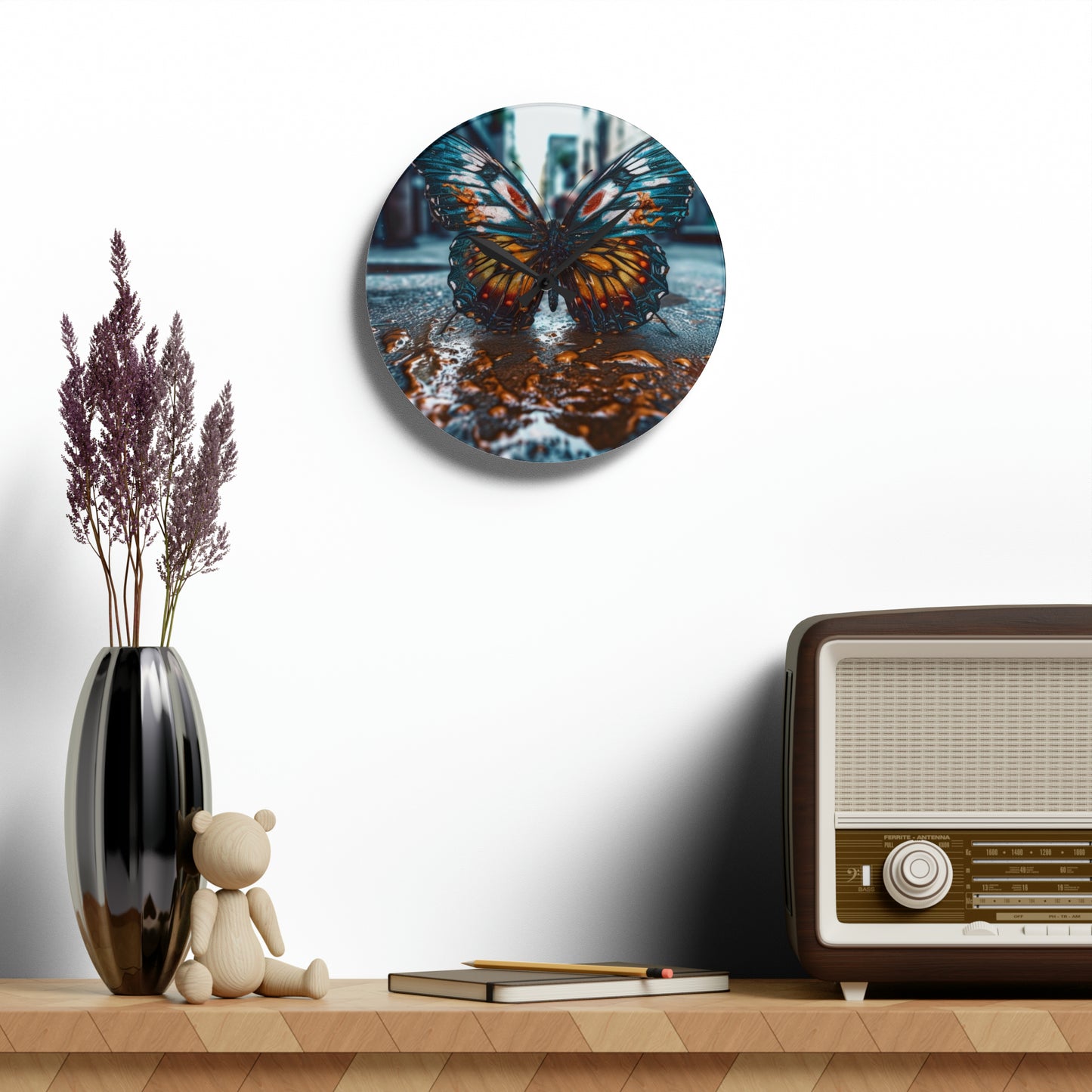 Acrylic Wall Clock Water Butterfly Street 3