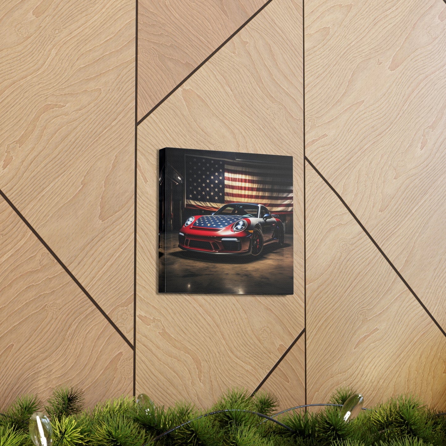 Canvas Gallery Wraps American Flag Background Porsche 1