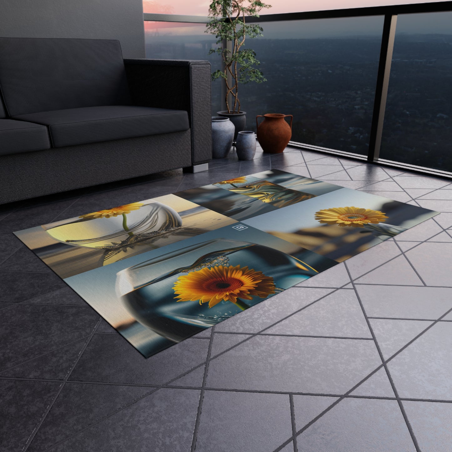 Outdoor Rug  yello Gerbera glass 5