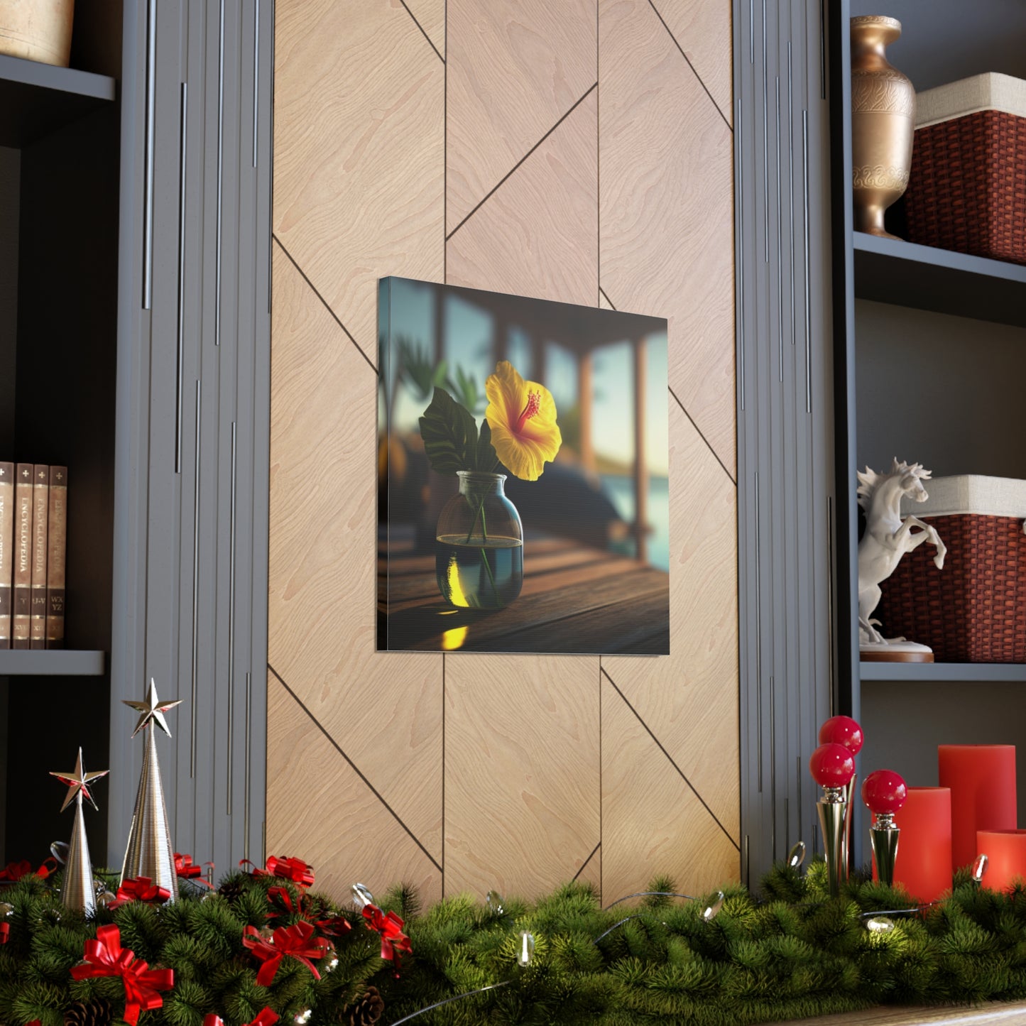 Canvas Gallery Wraps Yellow Hibiscus Wood 2