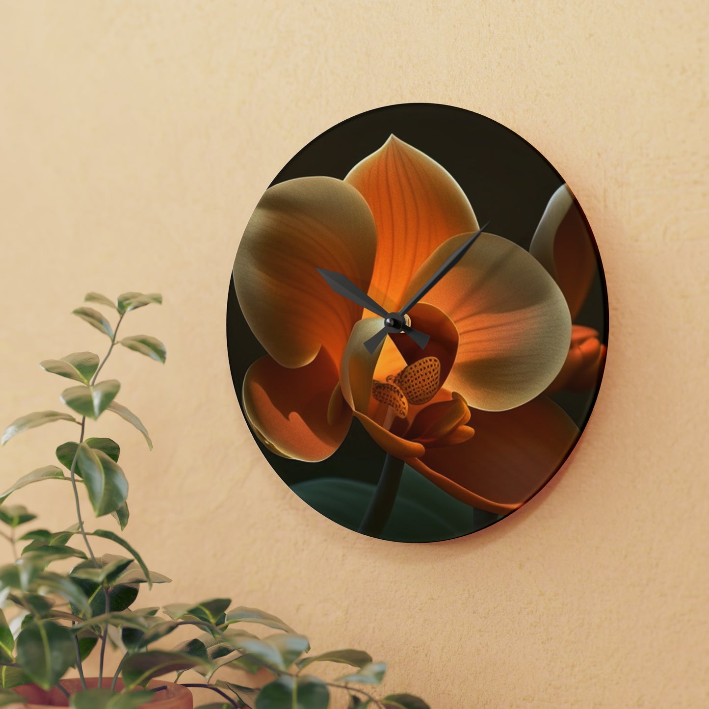 Acrylic Wall Clock Orange Orchid 4